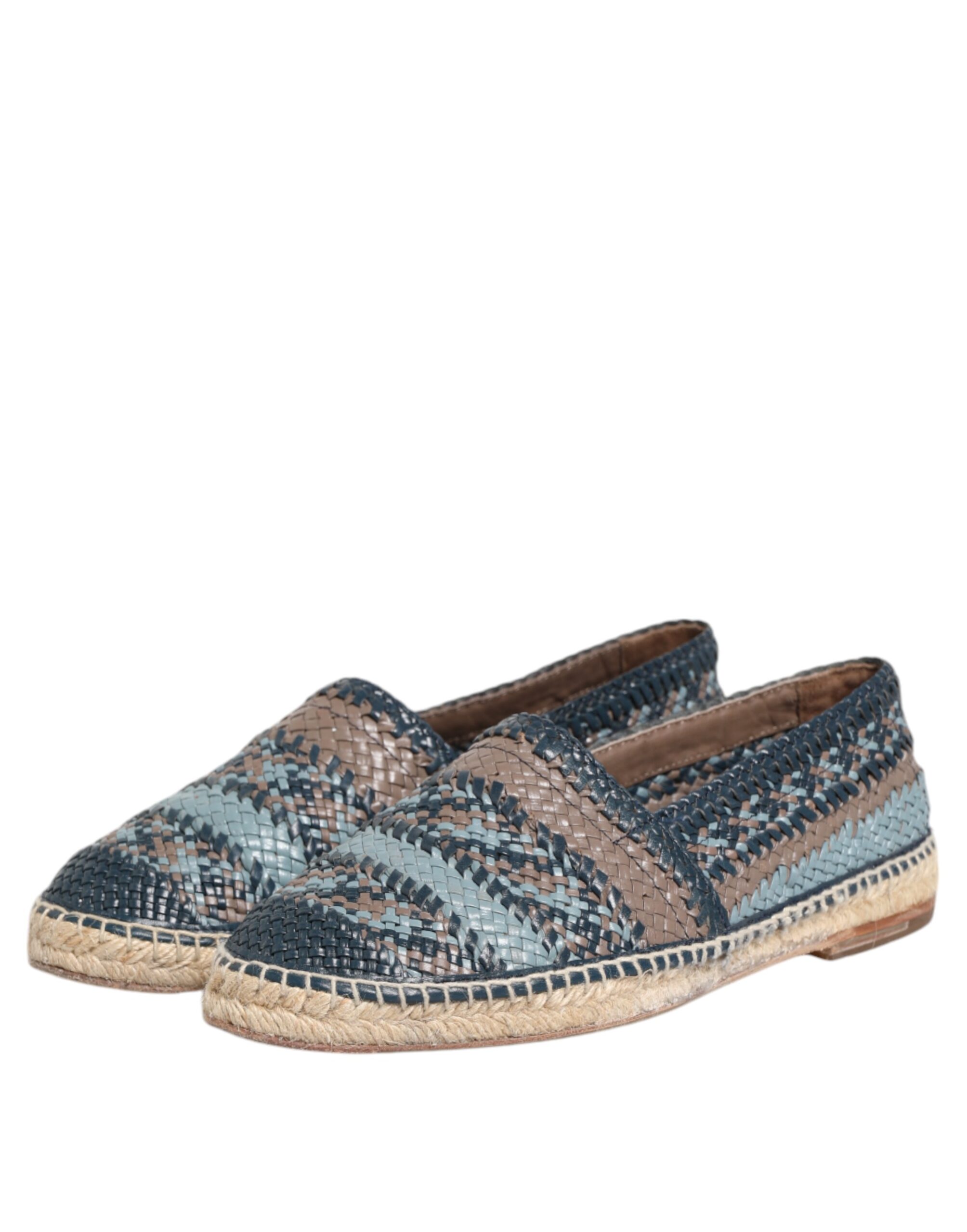 Dolce & Gabbana Blue Gray Woven Leather Buffalo Espadrille Shoes - Image 4