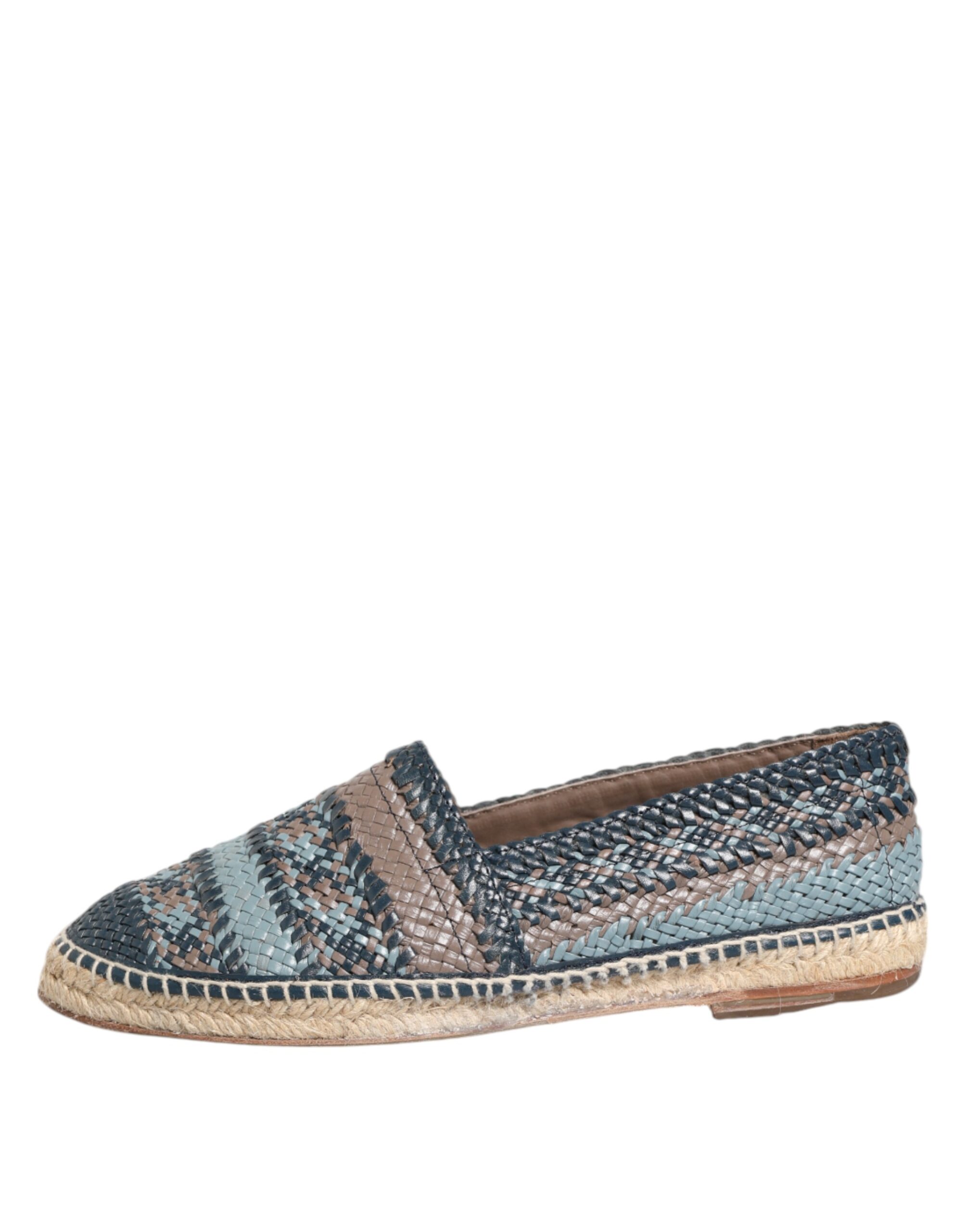 Dolce & Gabbana Blue Gray Woven Leather Buffalo Espadrille Shoes - Image 6