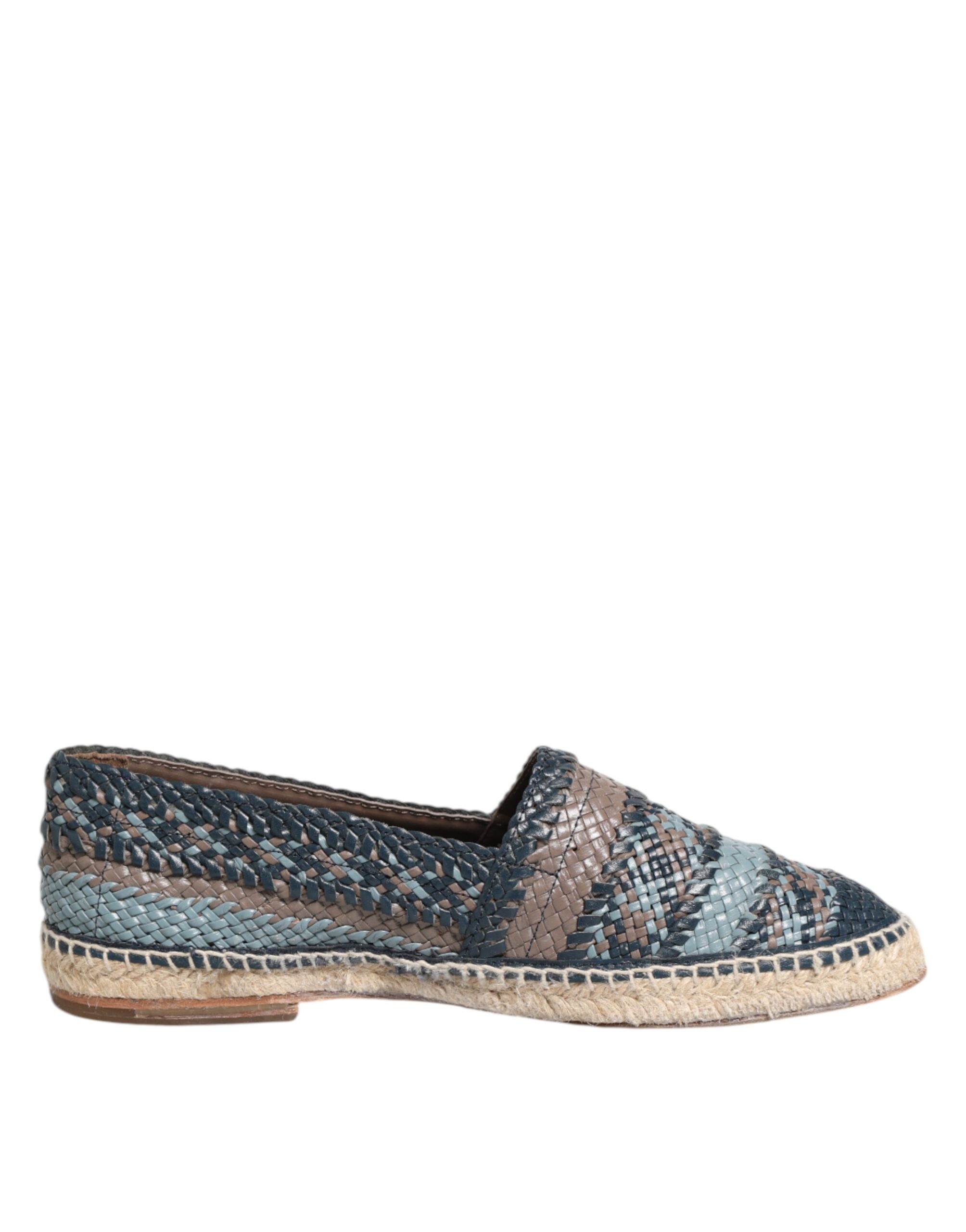 Dolce & Gabbana Blue Gray Woven Leather Buffalo Espadrille Shoes - Image 7