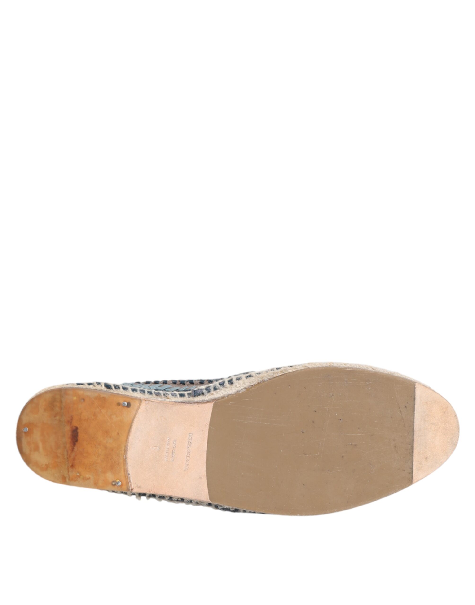 Dolce & Gabbana Blue Gray Woven Leather Buffalo Espadrille Shoes - Image 8