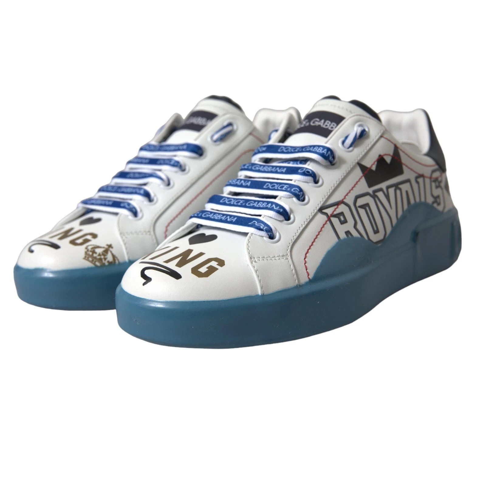 Dolce & Gabbana Blue White Printed Portofino Melt Sneakers - Image 3