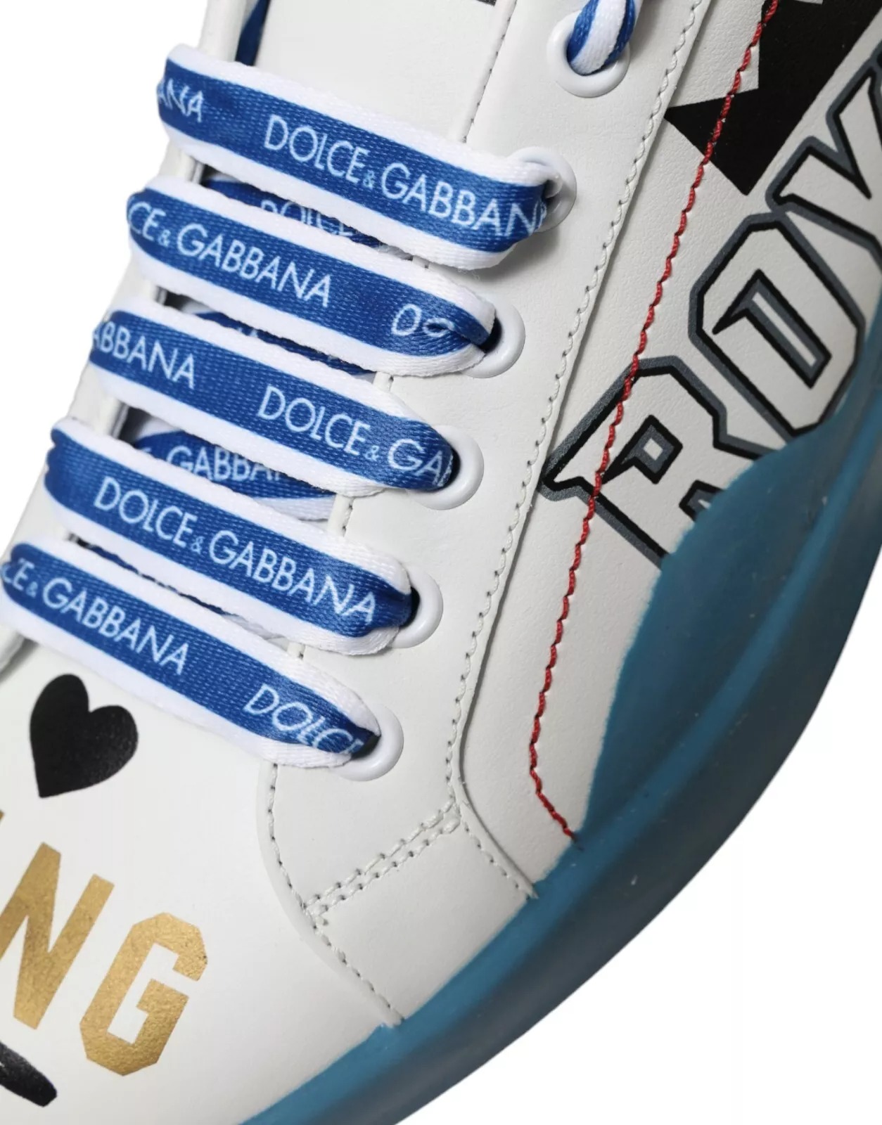 Dolce & Gabbana Blue White Printed Portofino Melt Sneakers - Image 7
