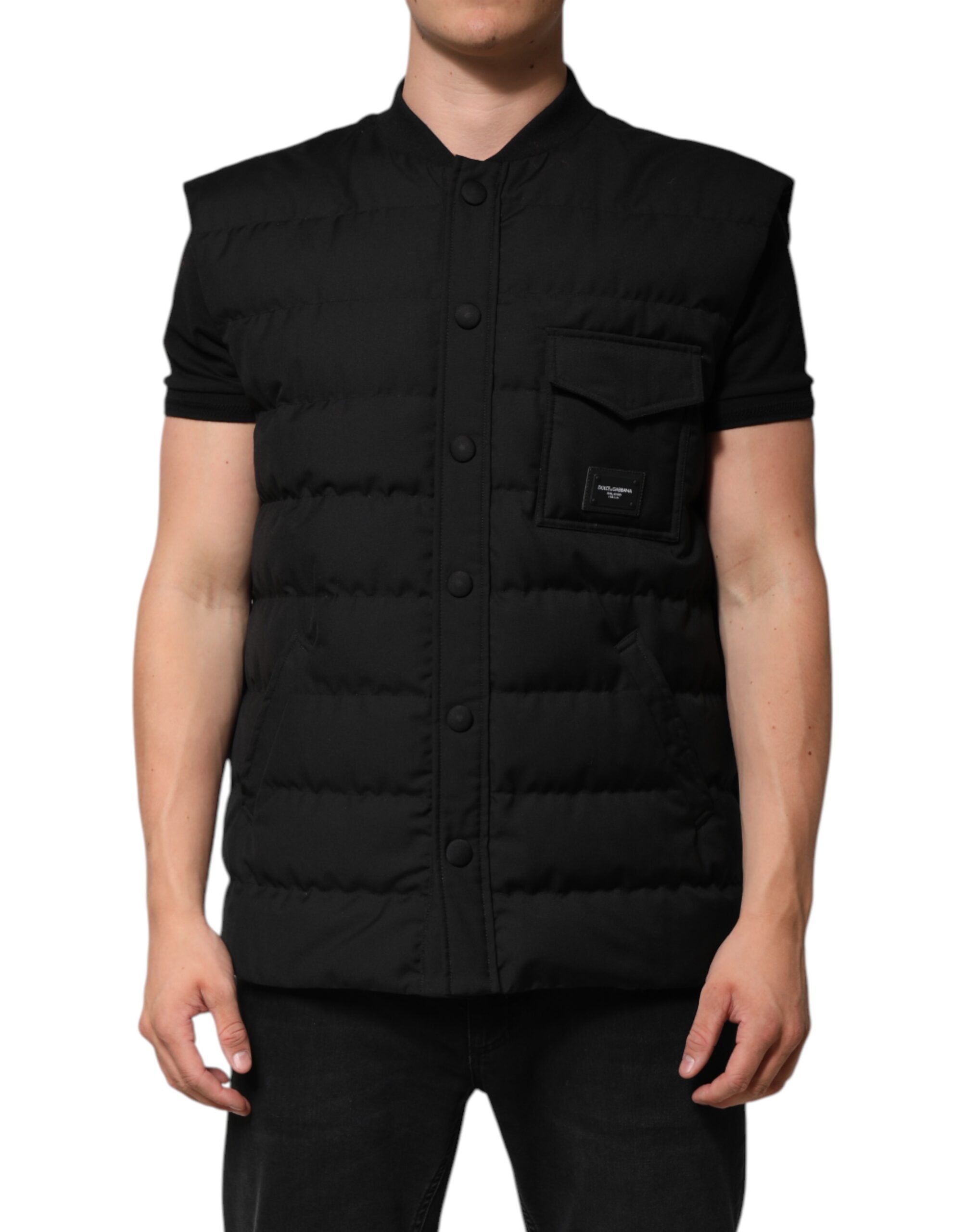 Dolce & Gabbana Black Sleeveless Parka Logo Plaque Jacket - Image 2