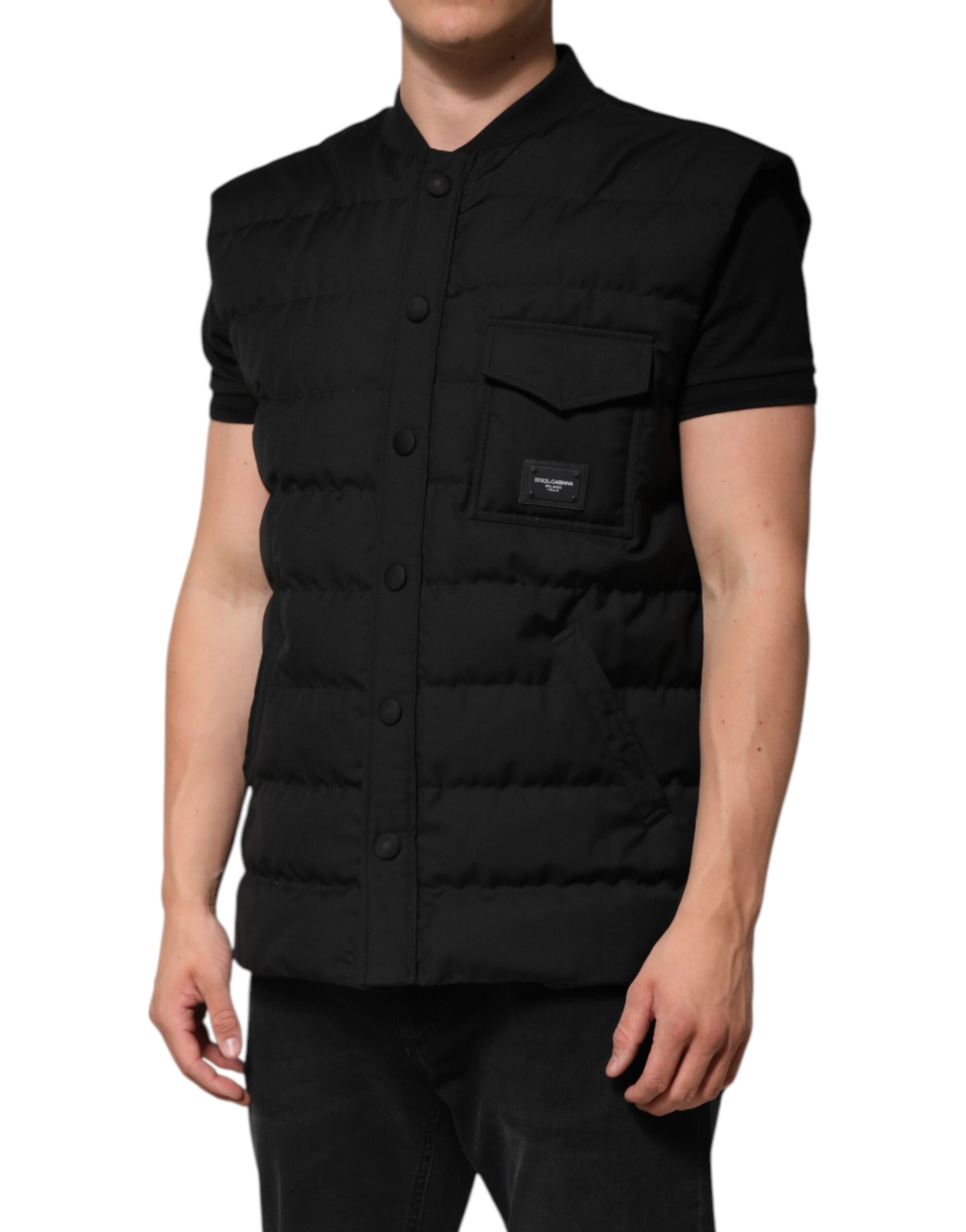 Dolce & Gabbana Black Sleeveless Parka Logo Plaque Jacket - Image 3