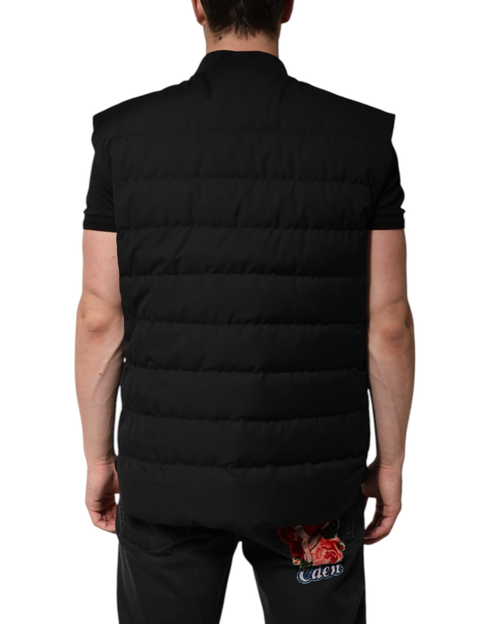 Dolce & Gabbana Black Sleeveless Parka Logo Plaque Jacket - Image 4