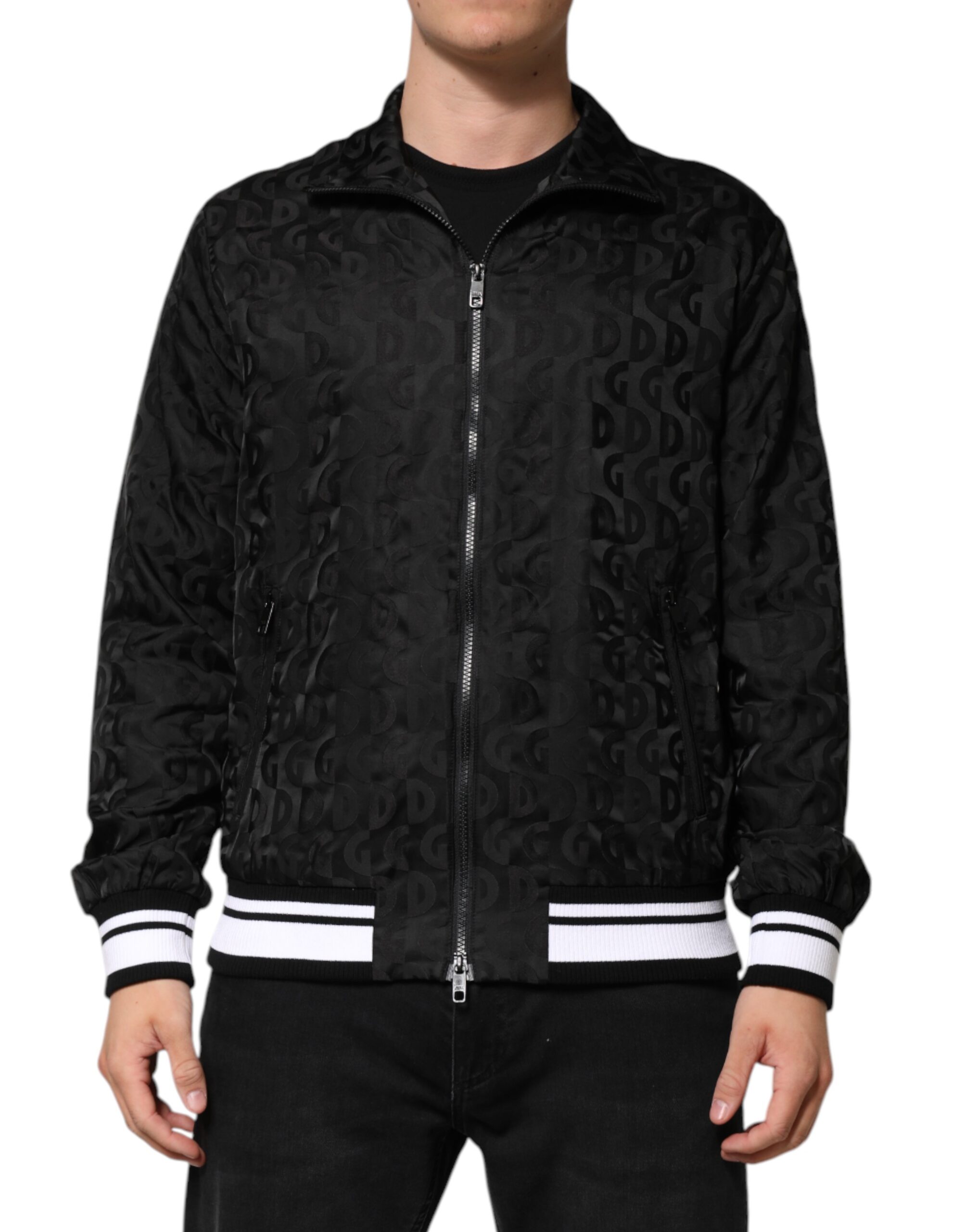 Dolce & Gabbana Black Jacquard Men Full Zip Bomber Sweater - Image 2