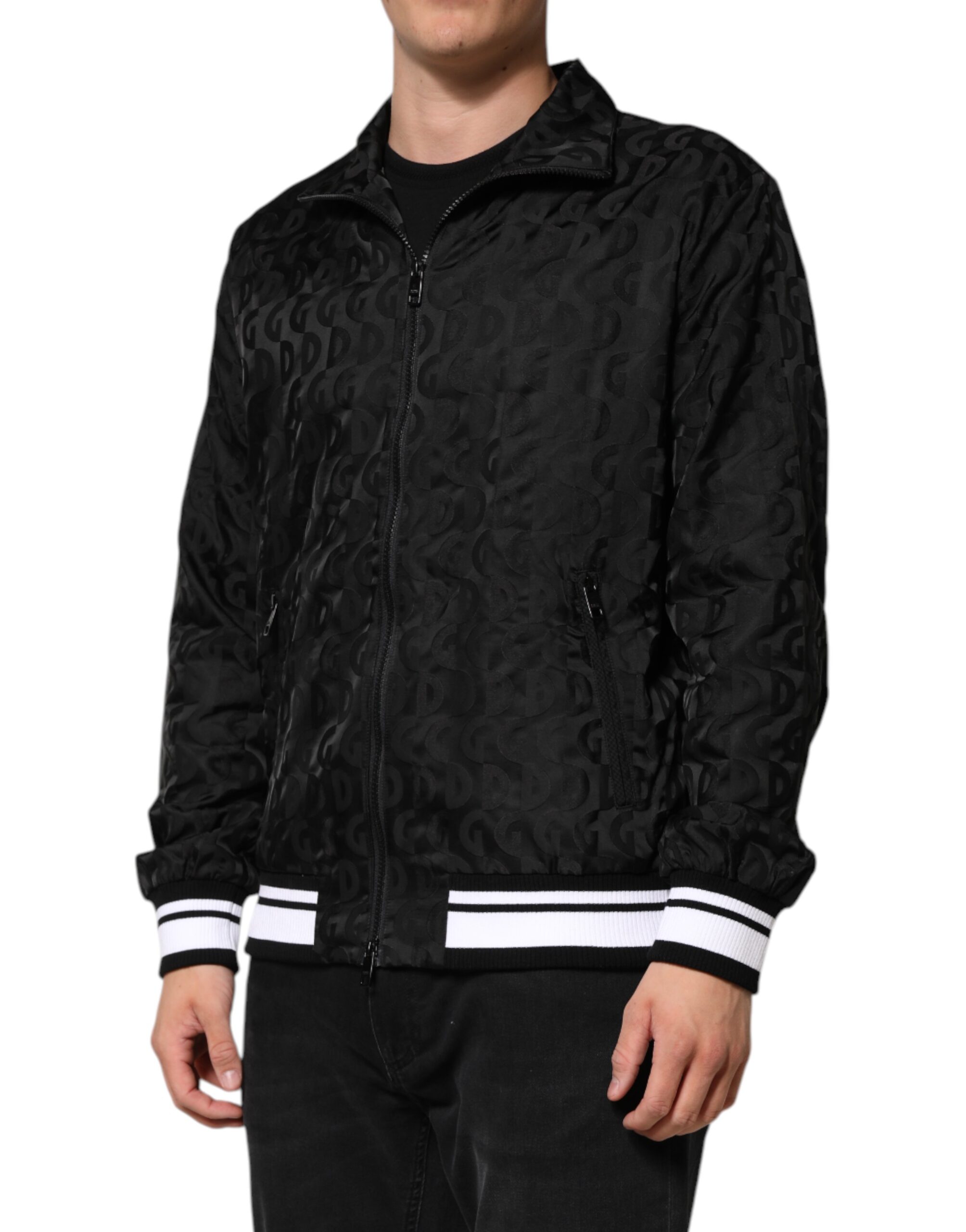 Dolce & Gabbana Black Jacquard Men Full Zip Bomber Sweater - Image 3