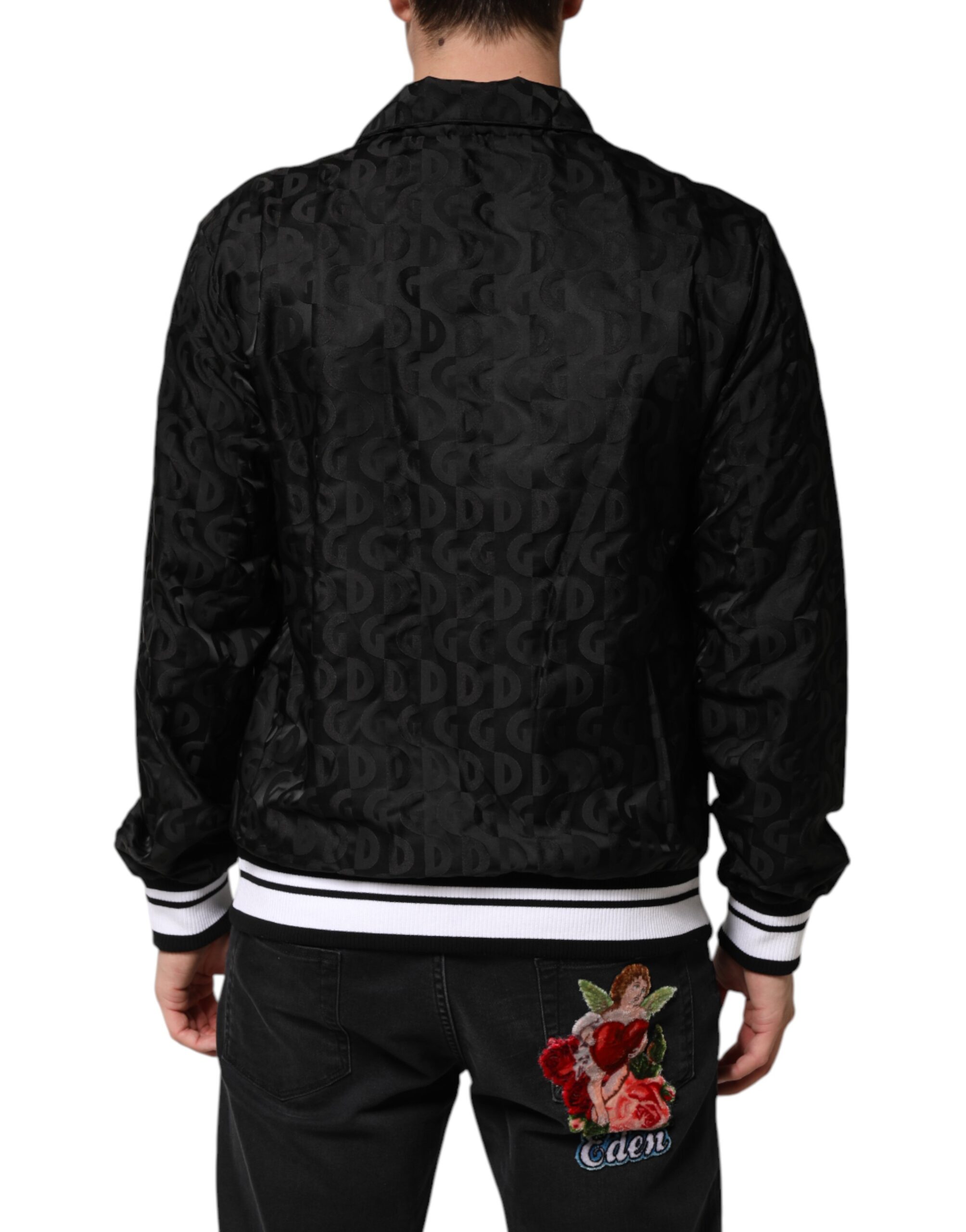 Dolce & Gabbana Black Jacquard Men Full Zip Bomber Sweater - Image 4