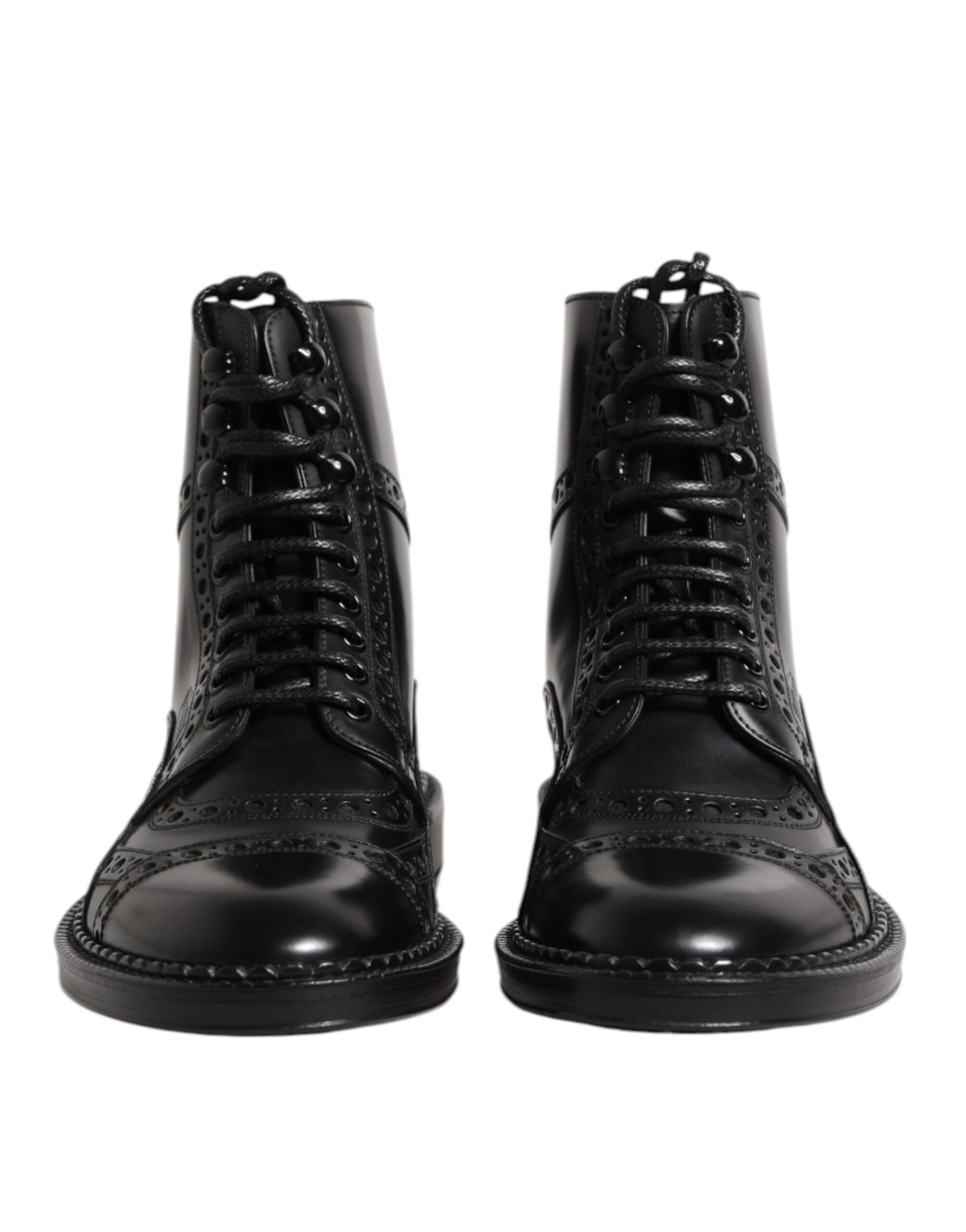 Dolce & Gabbana Black Leather Lace Up Mid Calf Boots Shoes - Image 2