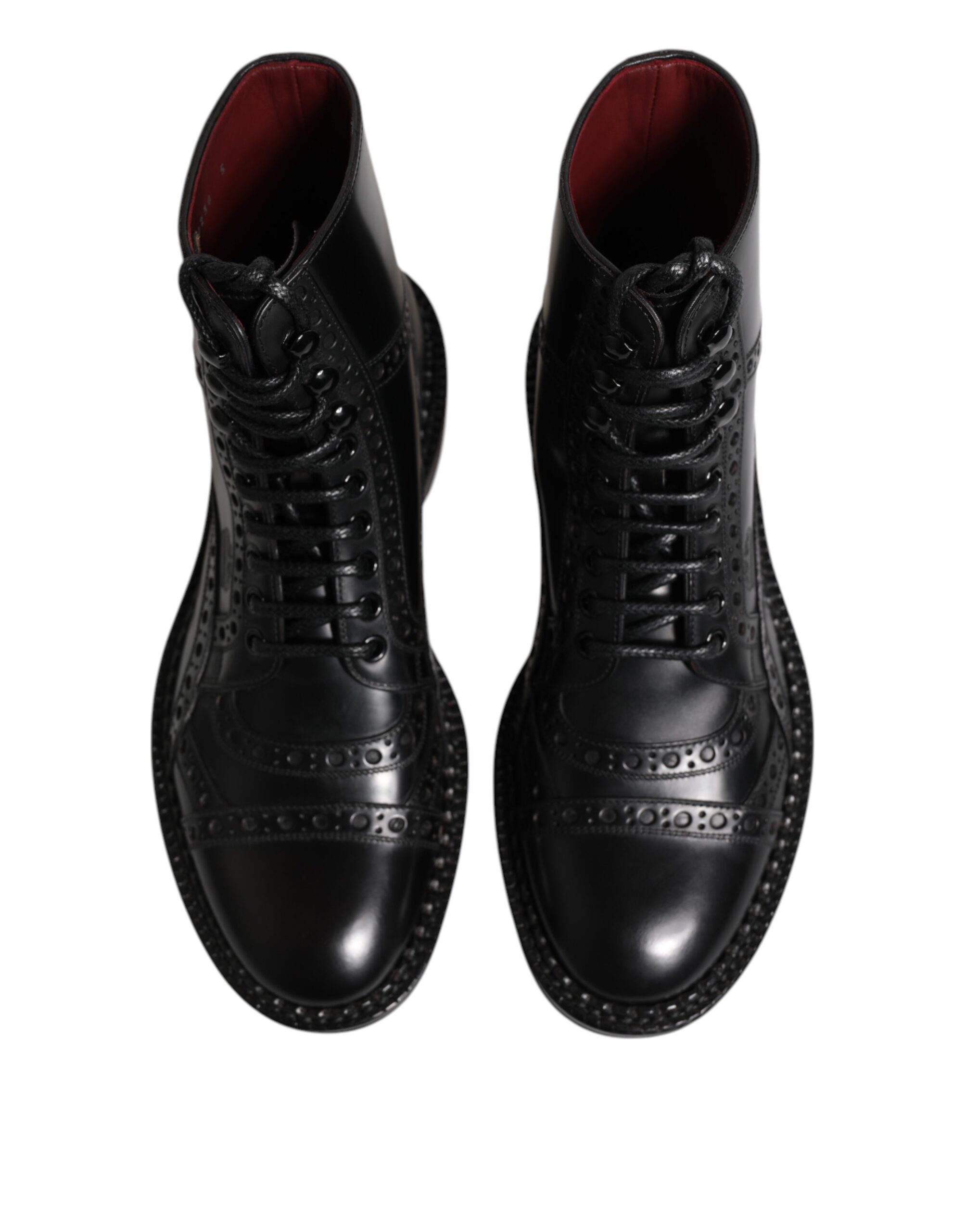 Dolce & Gabbana Black Leather Lace Up Mid Calf Boots Shoes - Image 3