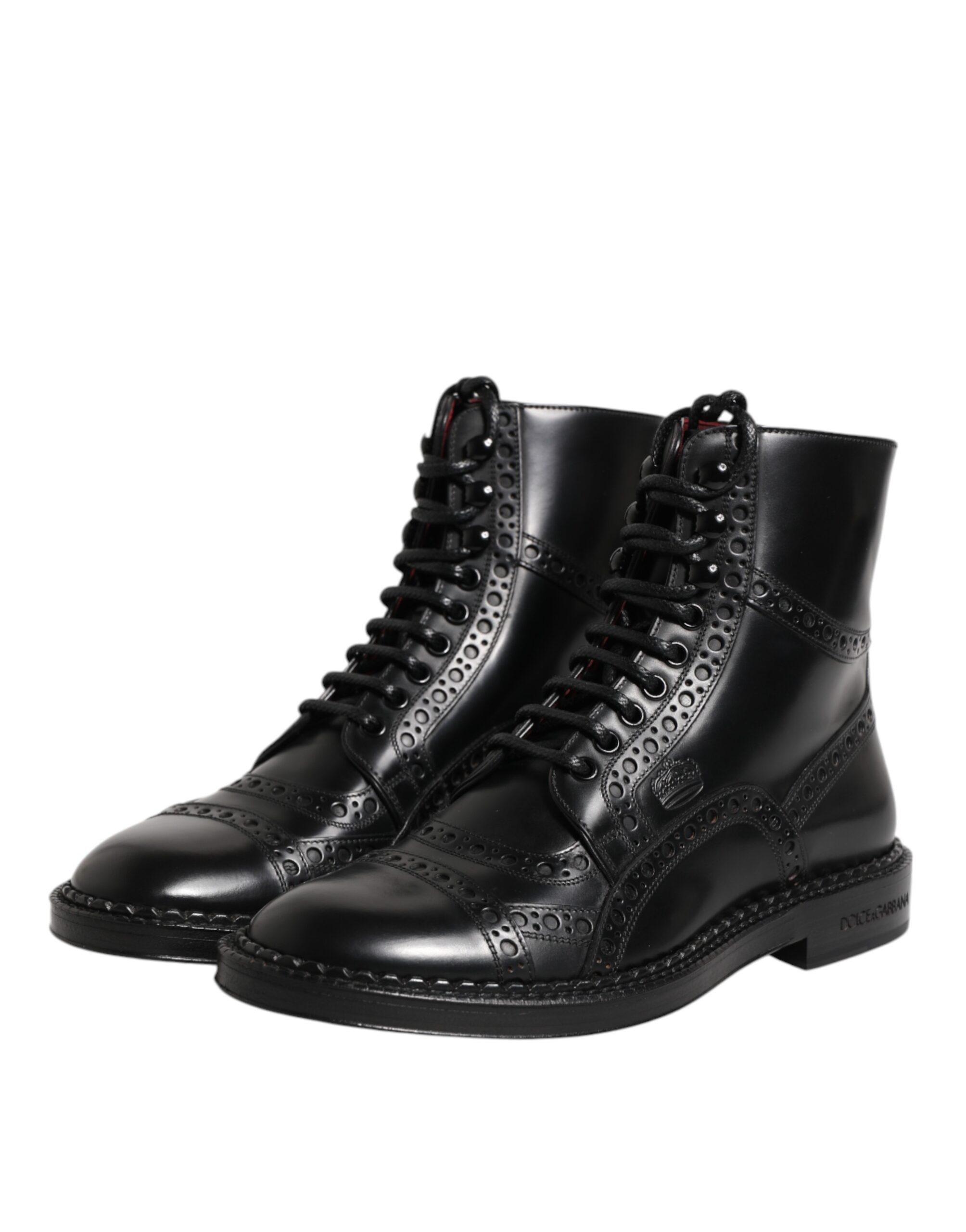 Dolce & Gabbana Black Leather Lace Up Mid Calf Boots Shoes - Image 4