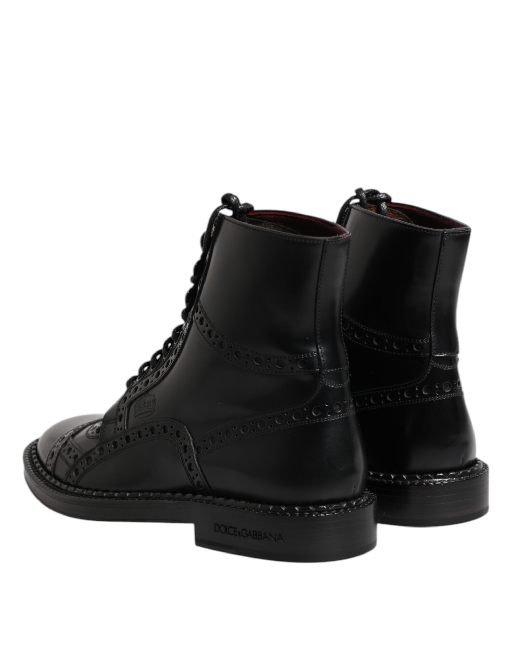 Dolce & Gabbana Black Leather Lace Up Mid Calf Boots Shoes - Image 5