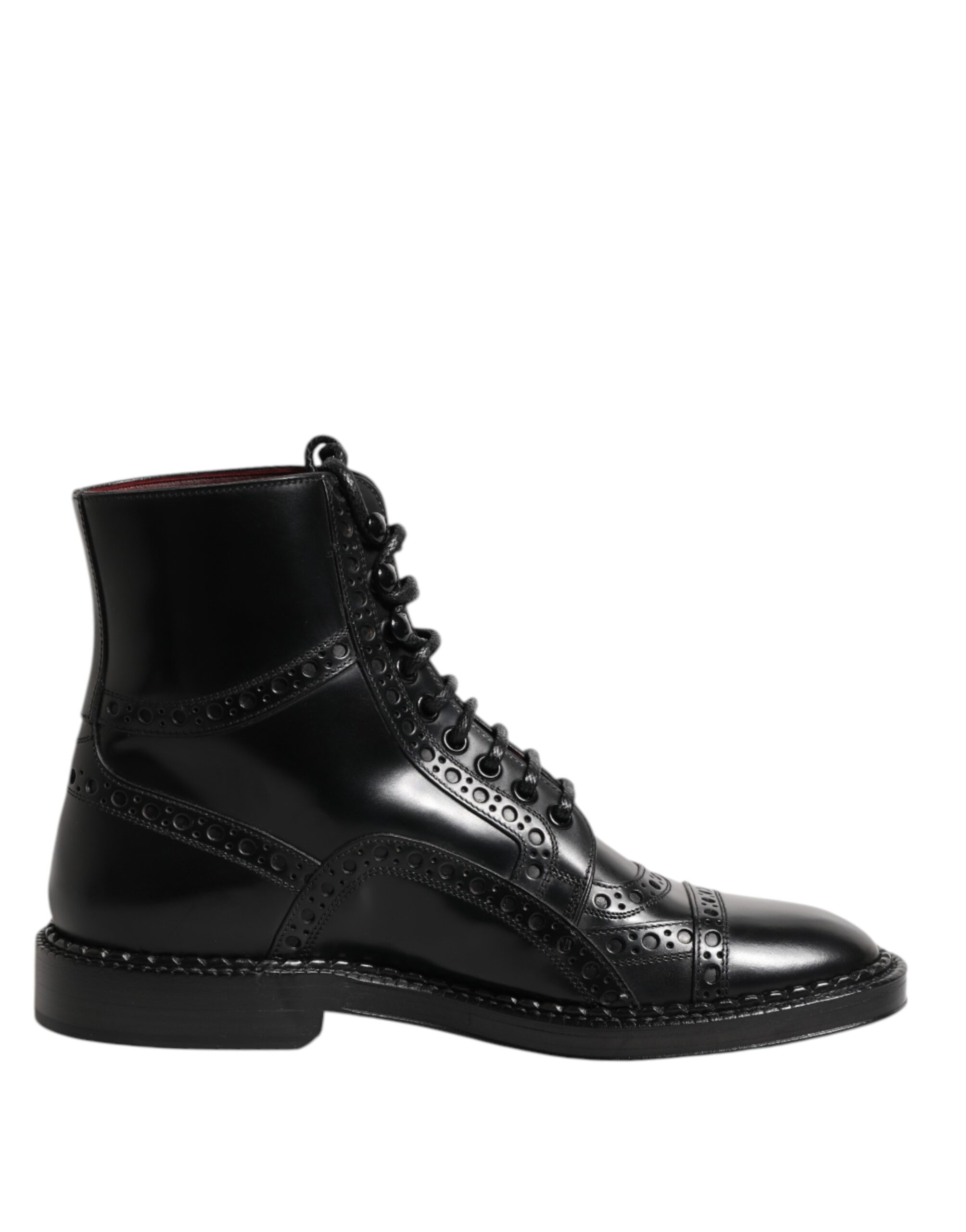 Dolce & Gabbana Black Leather Lace Up Mid Calf Boots Shoes - Image 7