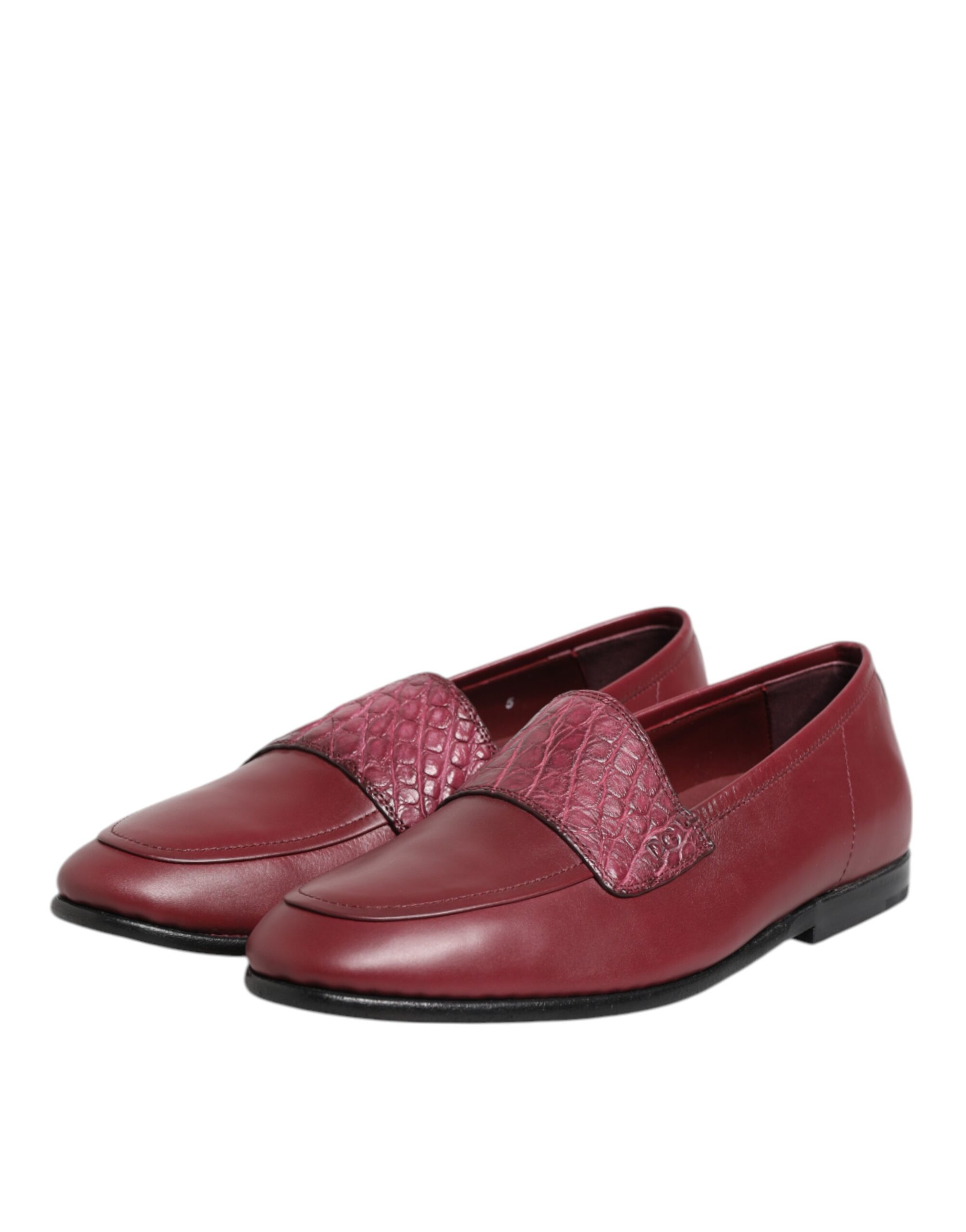 Dolce & Gabbana Burgundy Leather Formal Slip On Shoes - Image 4