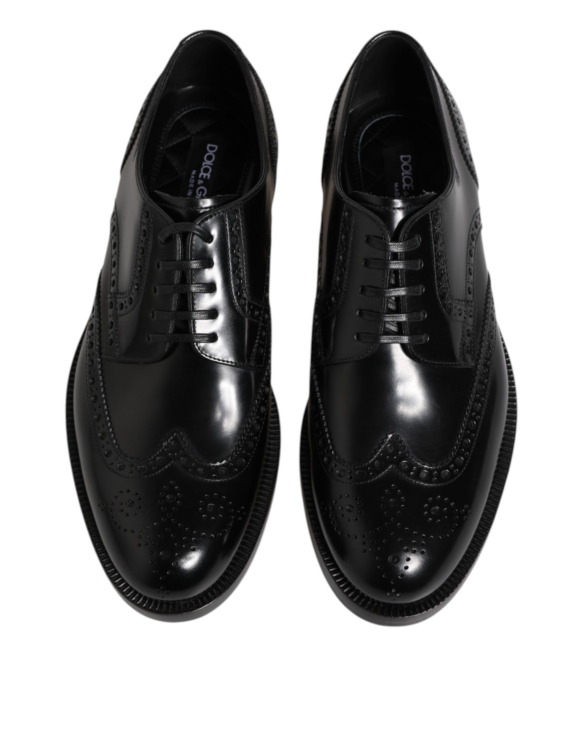 Dolce & Gabbana Black Leather Derby Wingtip Formal Shoes - Image 3