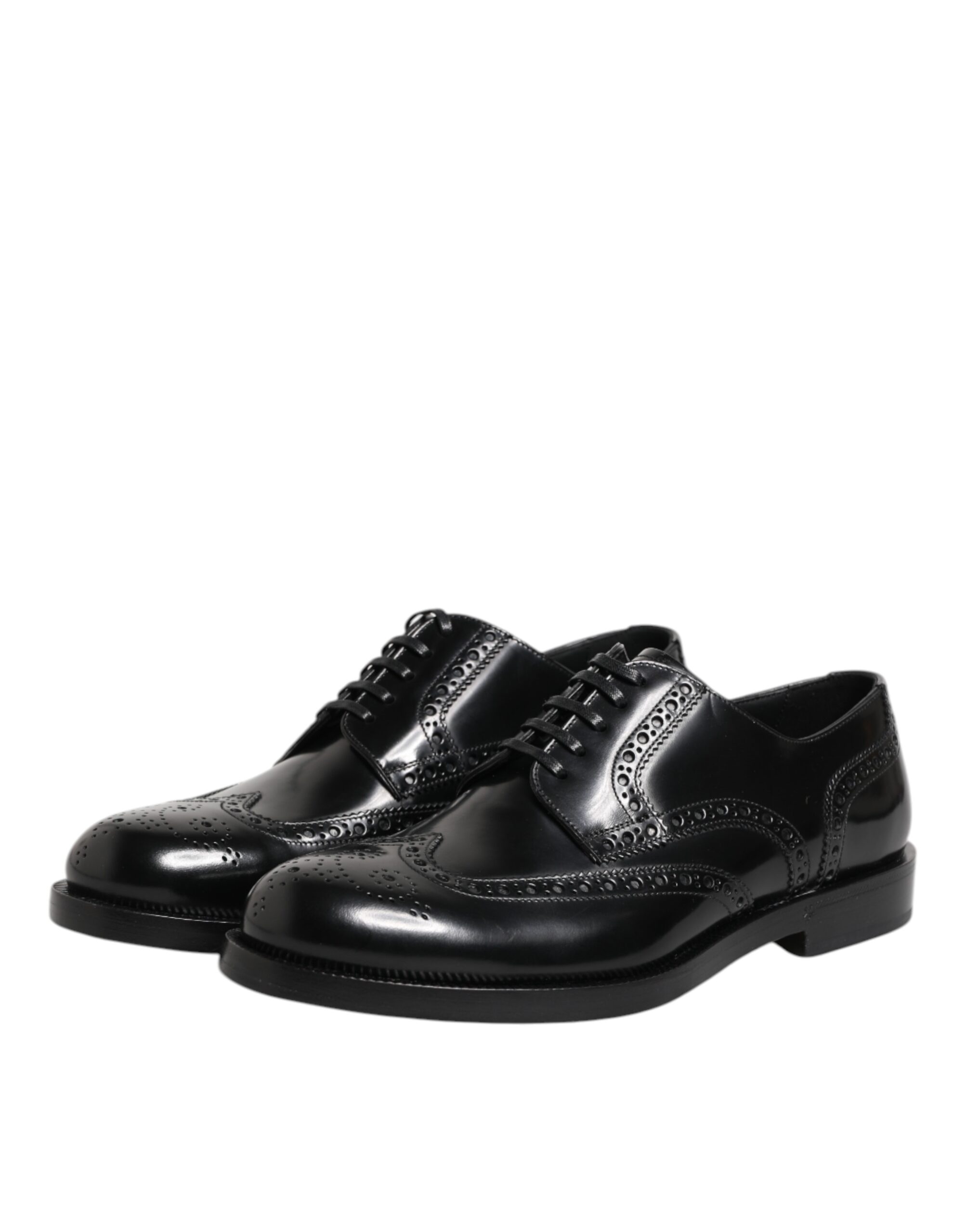 Dolce & Gabbana Black Leather Derby Wingtip Formal Shoes - Image 4