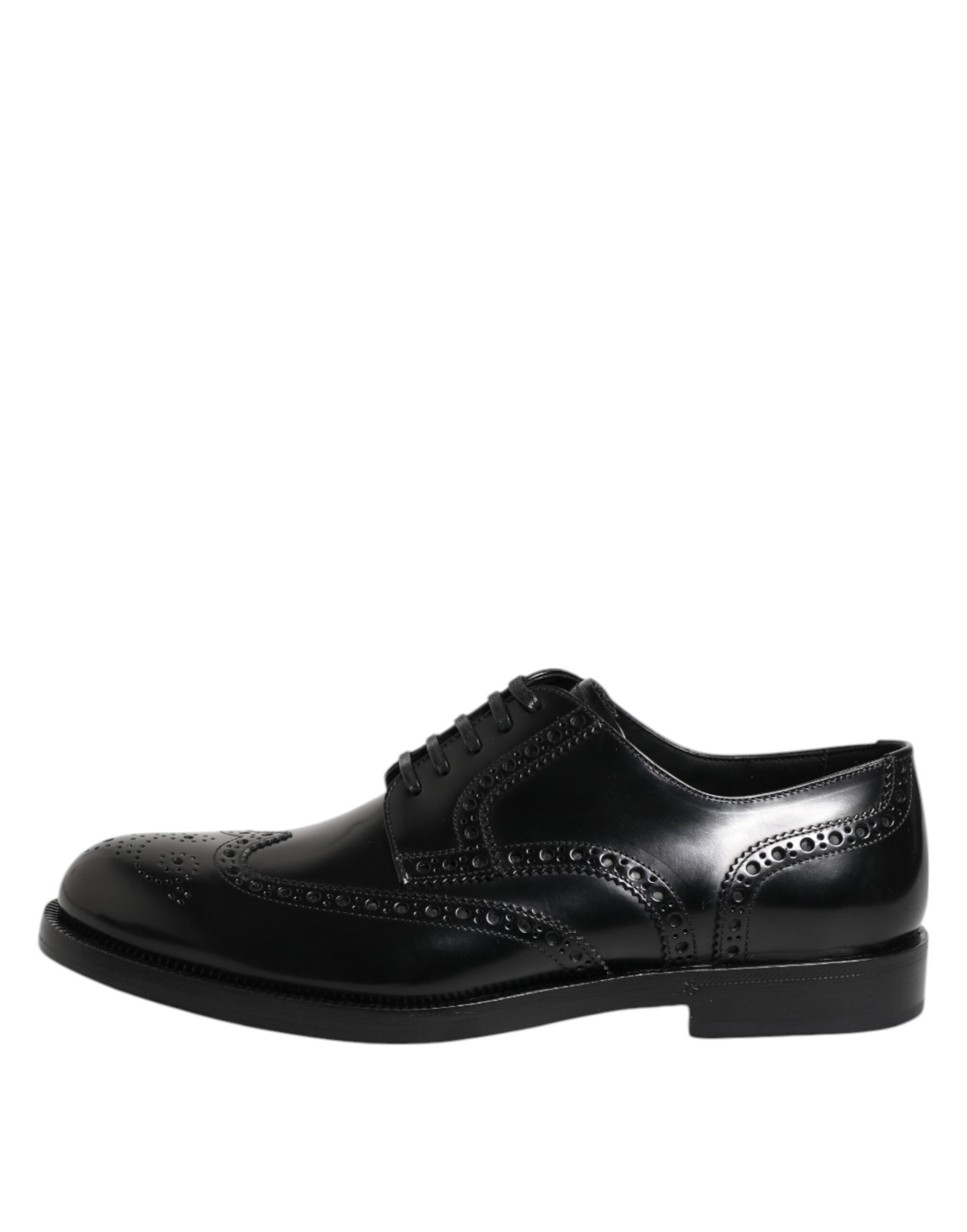 Dolce & Gabbana Black Leather Derby Wingtip Formal Shoes - Image 6