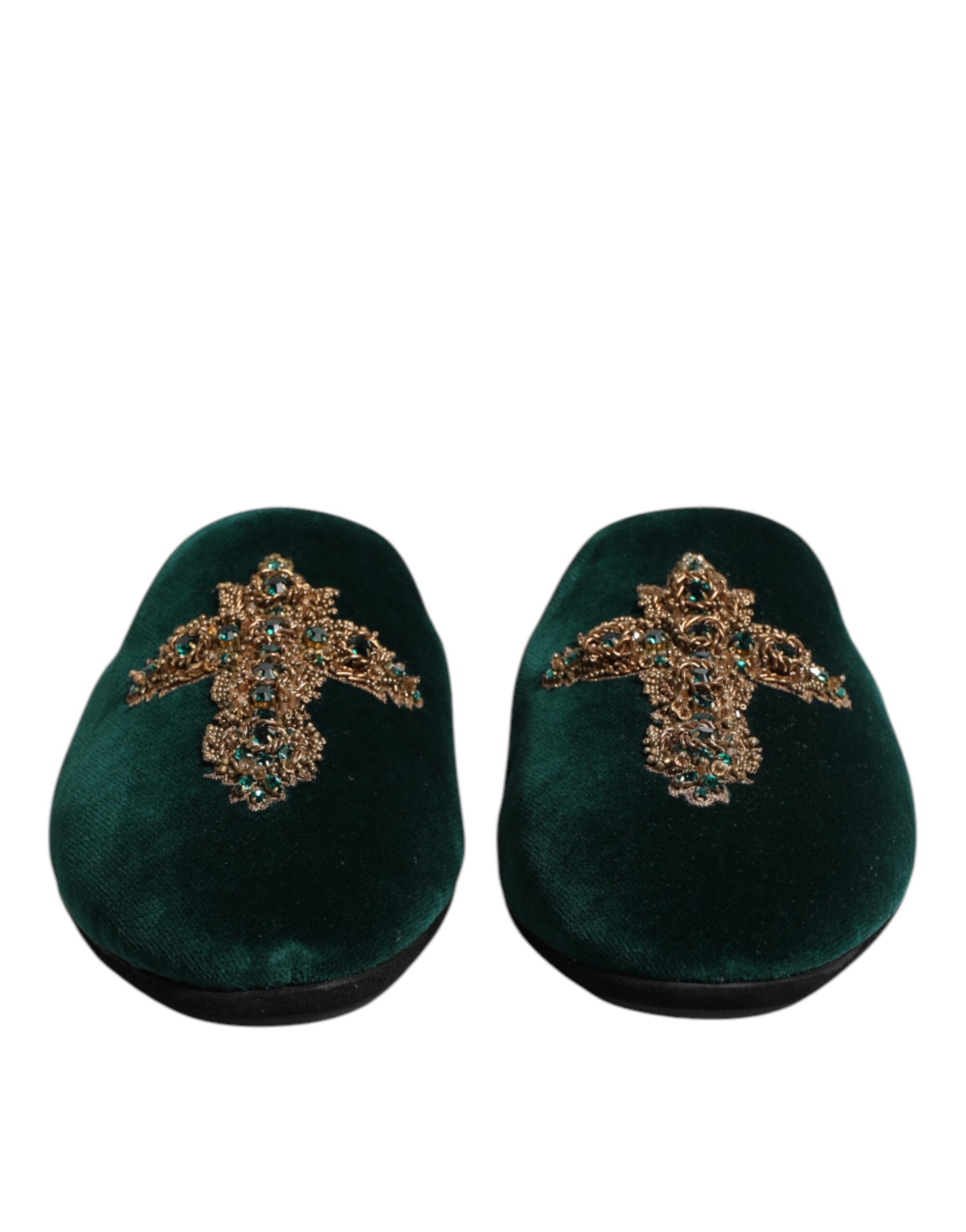Dolce & Gabbana Green Velvet Cross Embellished Slippers Shoes - Image 2