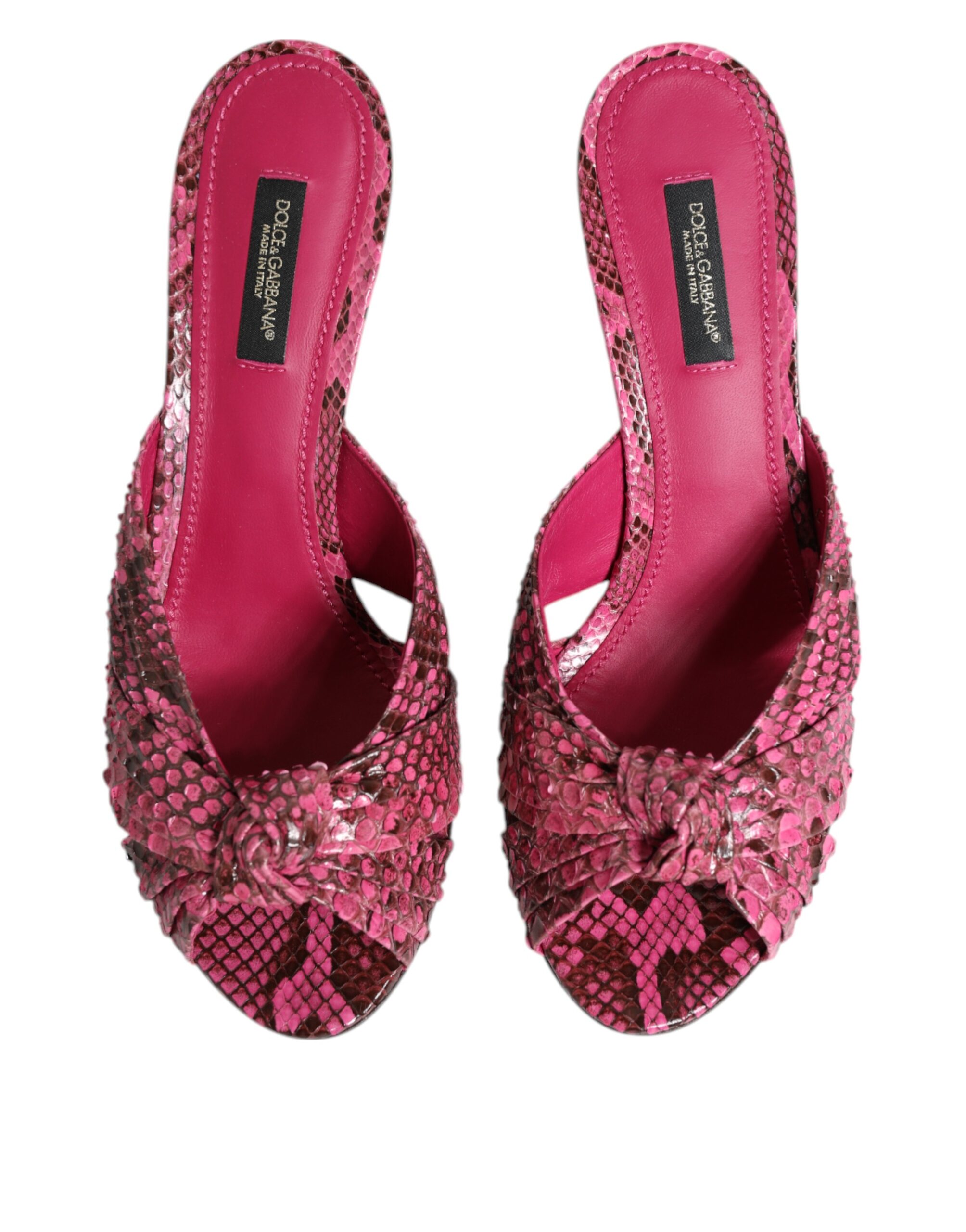 Dolce & Gabbana Pink Leather Heels Slides Sandals Shoes - Image 3