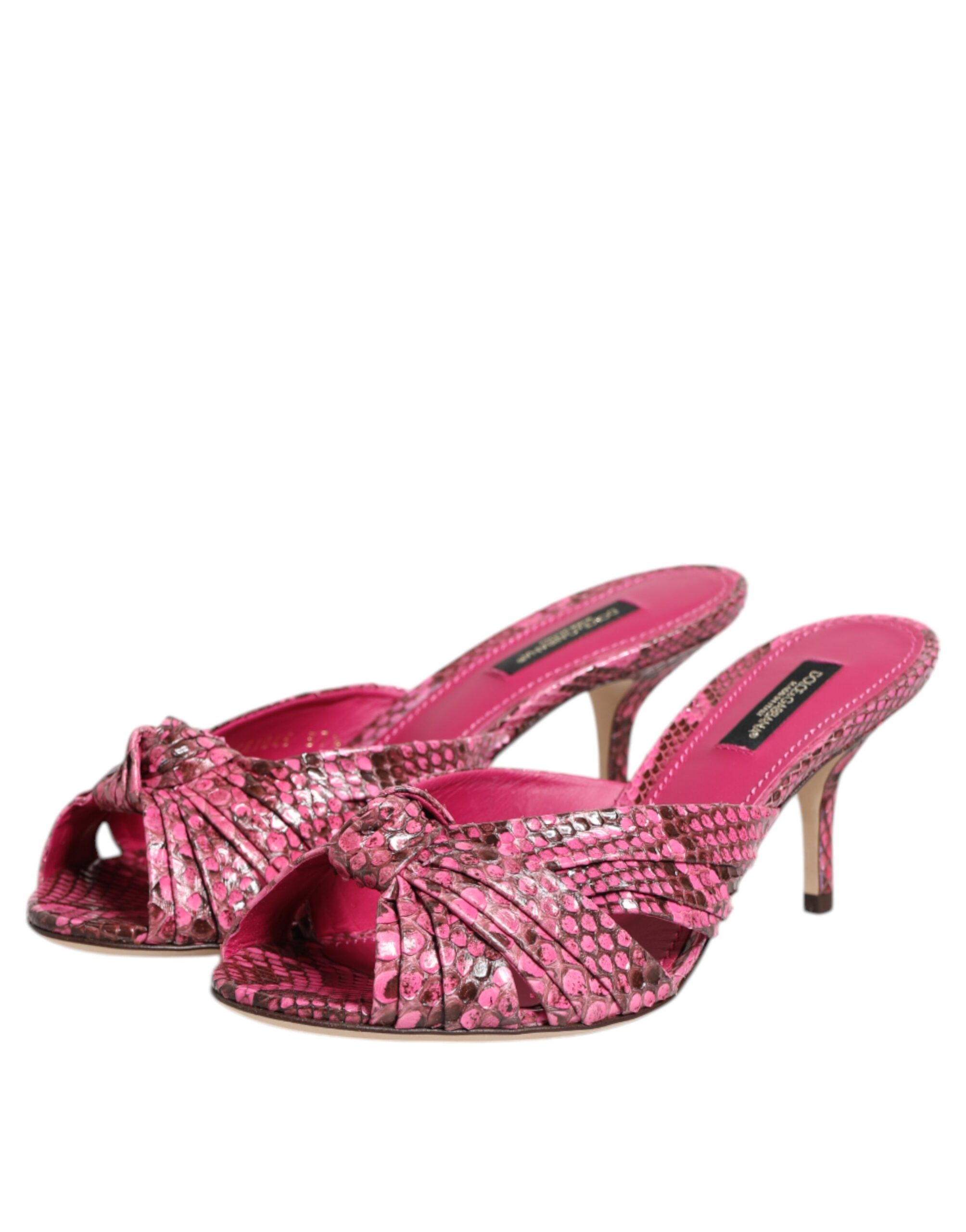 Dolce & Gabbana Pink Leather Heels Slides Sandals Shoes - Image 4