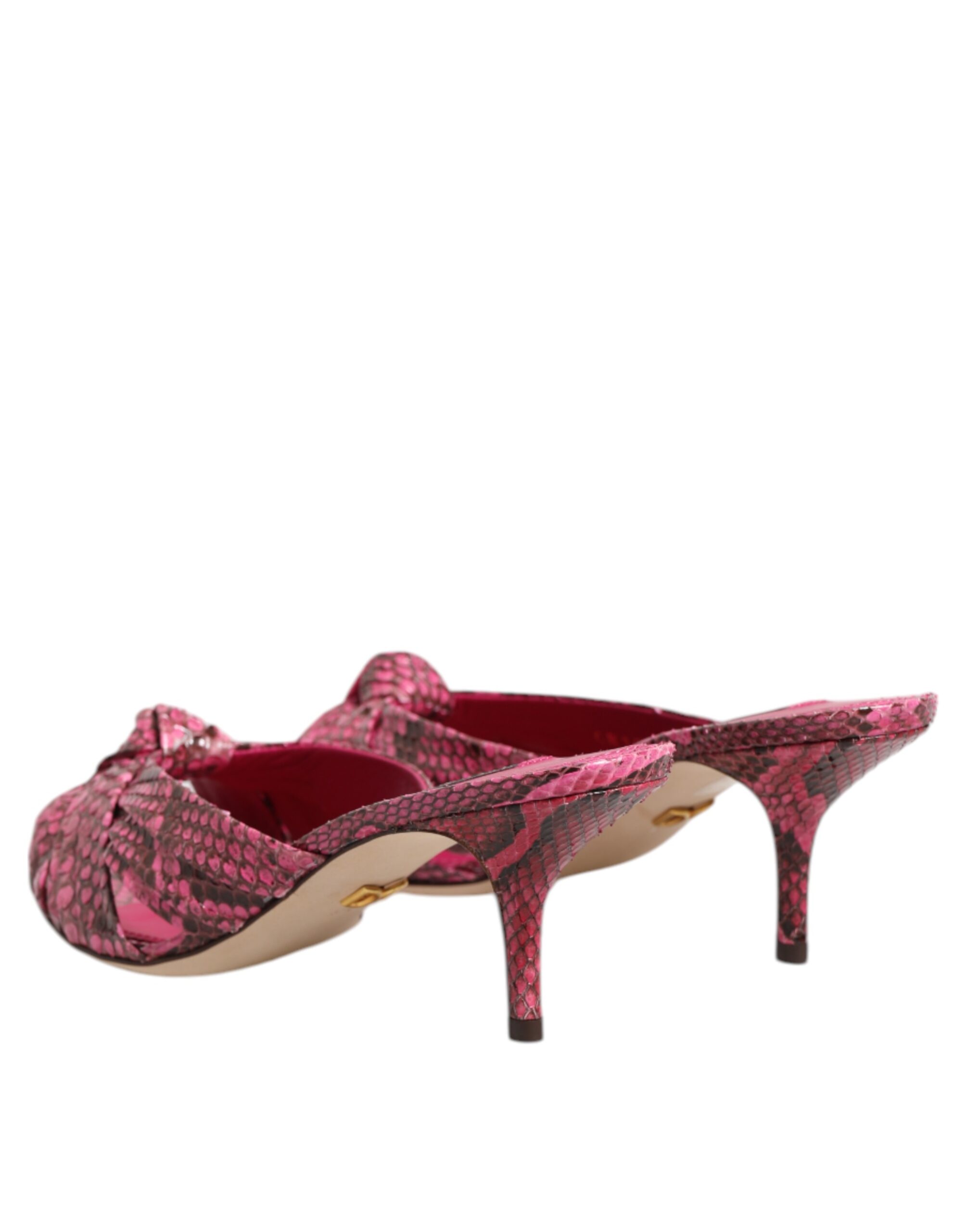 Dolce & Gabbana Pink Leather Heels Slides Sandals Shoes - Image 5