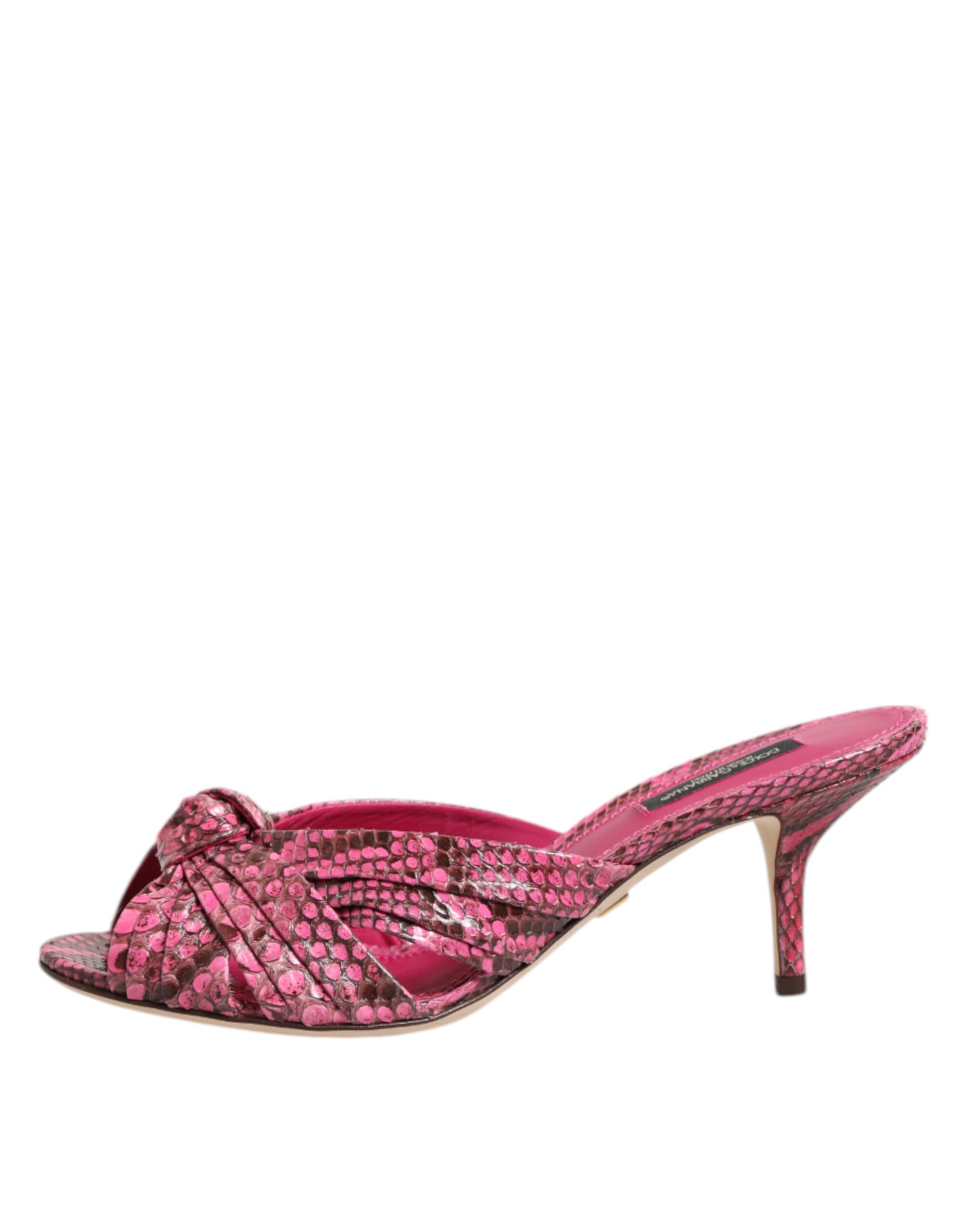 Dolce & Gabbana Pink Leather Heels Slides Sandals Shoes - Image 6