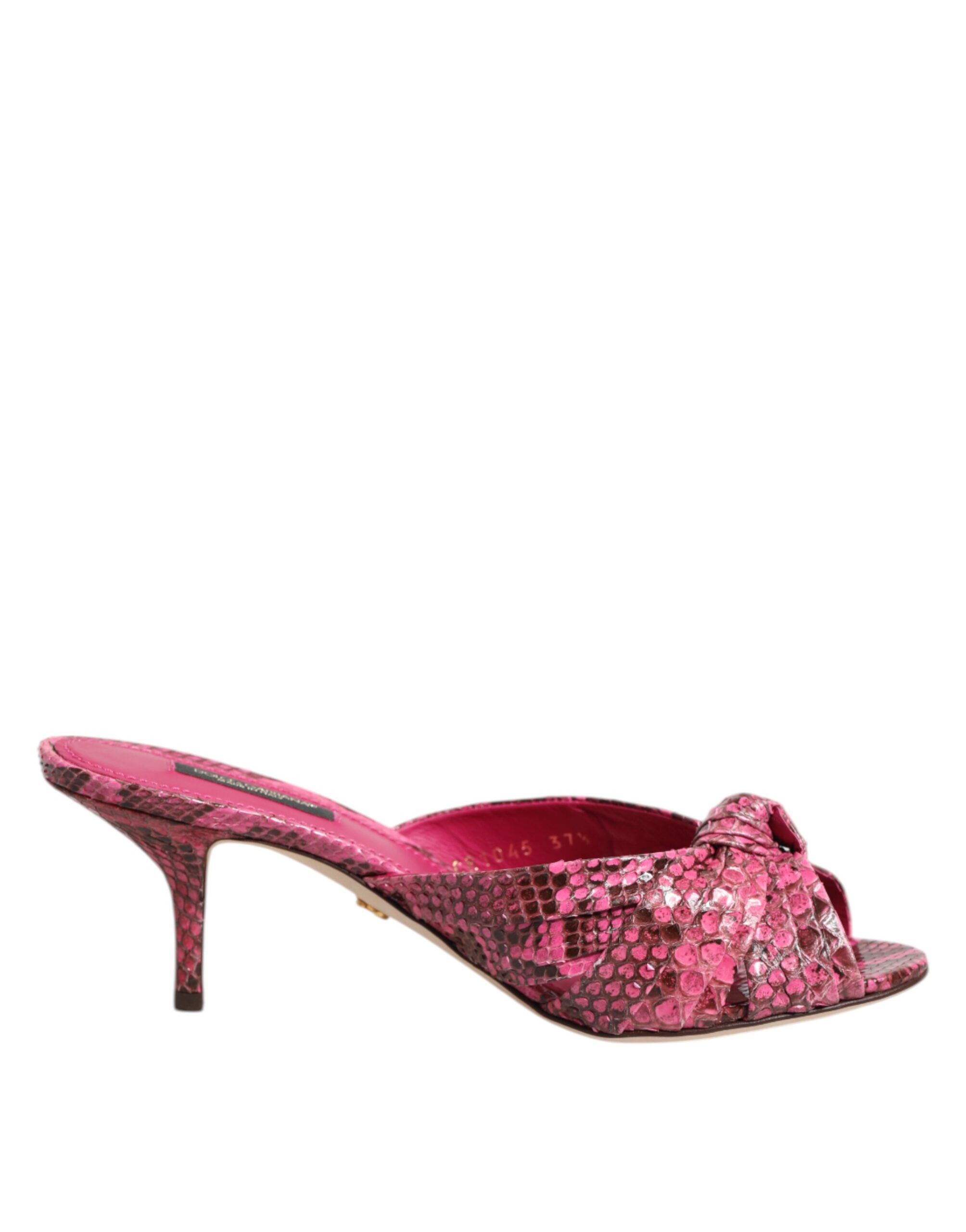 Dolce & Gabbana Pink Leather Heels Slides Sandals Shoes - Image 7
