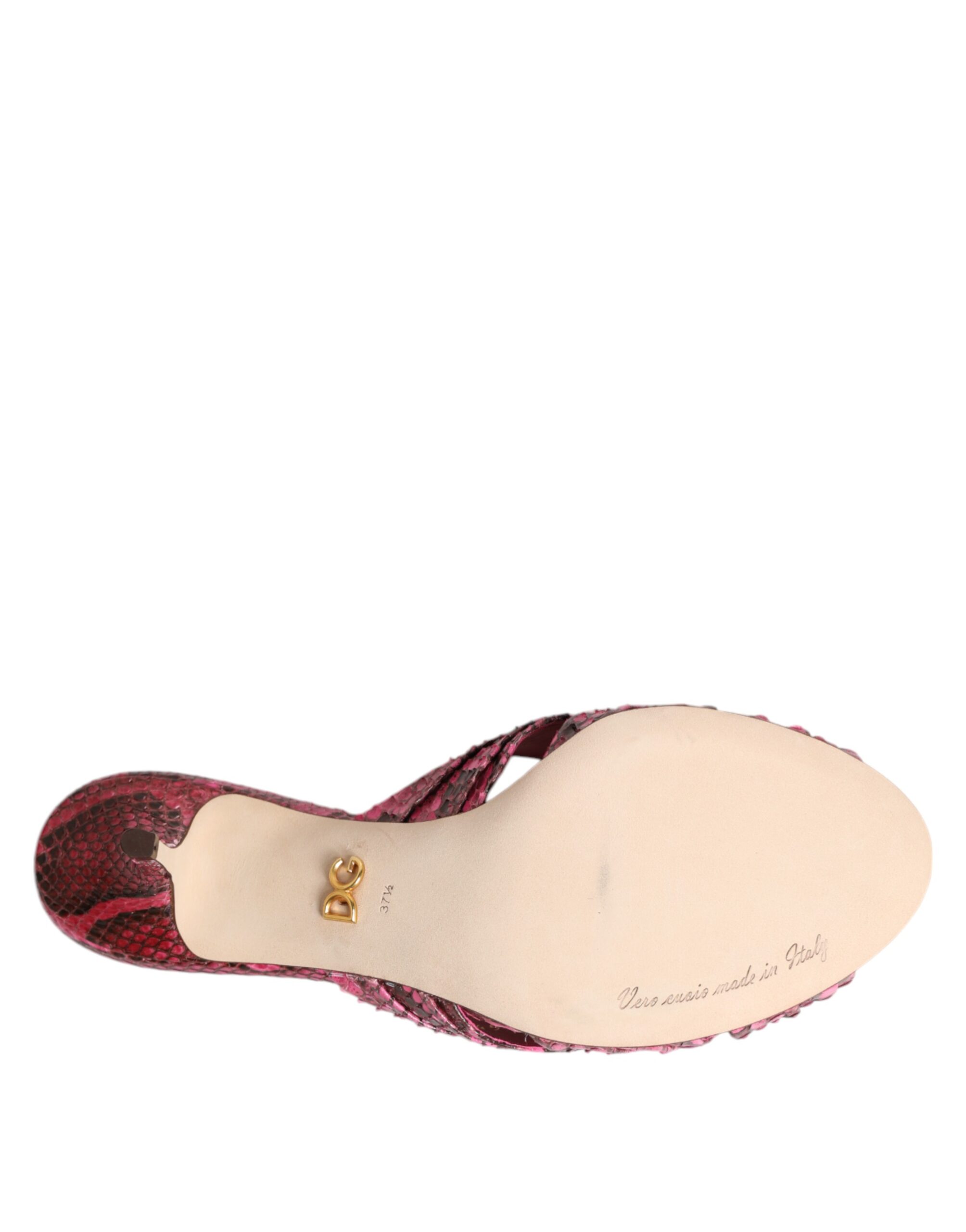 Dolce & Gabbana Pink Leather Heels Slides Sandals Shoes - Image 8