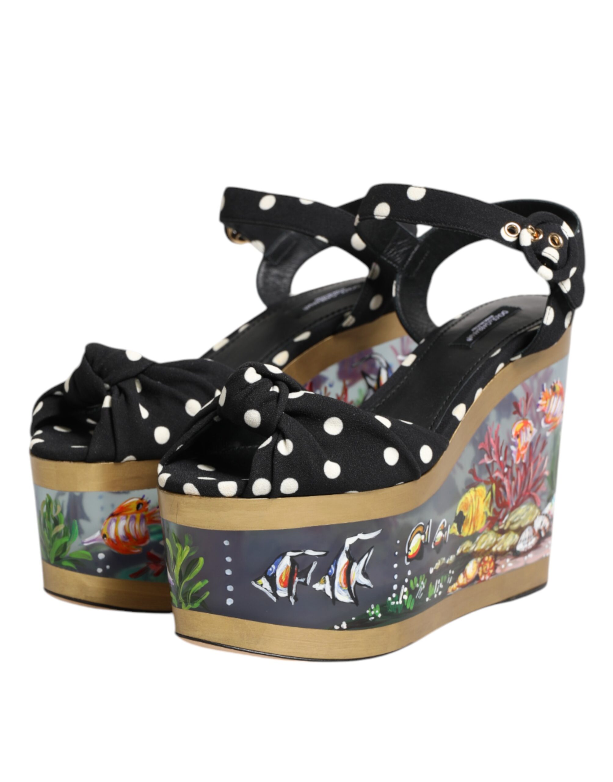 Dolce & Gabbana Multicolor Fish Polka Dot Wedge Sandals Shoes - Image 4