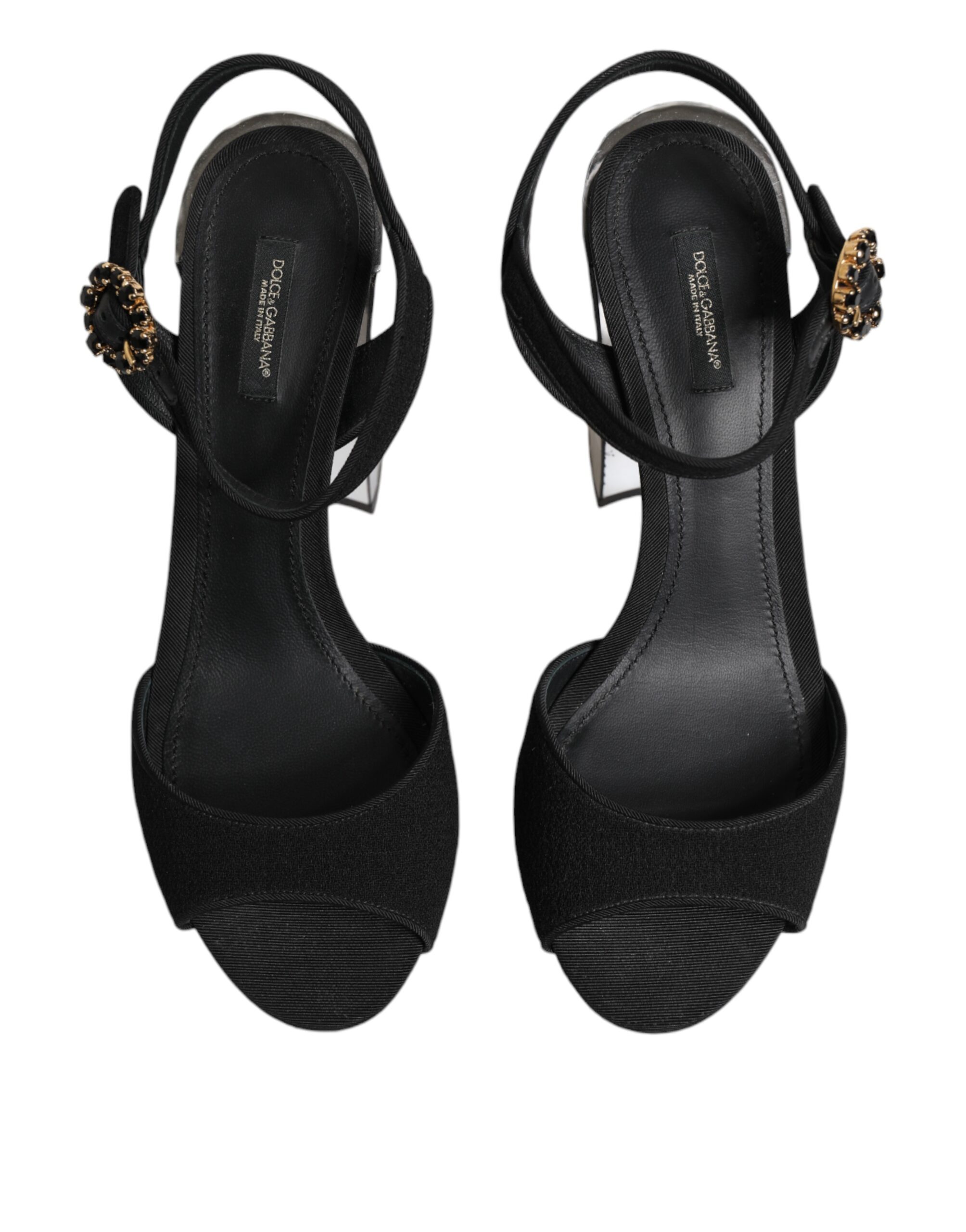 Dolce & Gabbana Black Crystal Ankle Strap Keira Sandal Shoes - Image 3