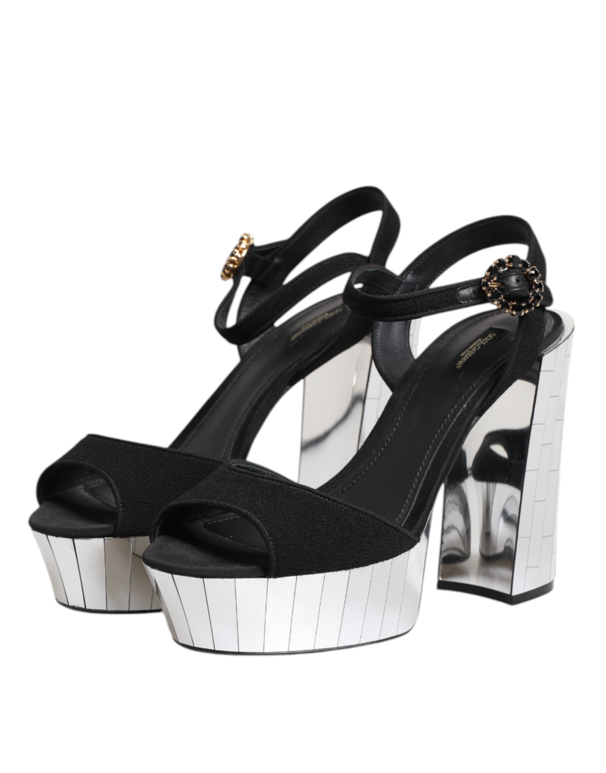 Dolce & Gabbana Black Crystal Ankle Strap Keira Sandal Shoes - Image 4