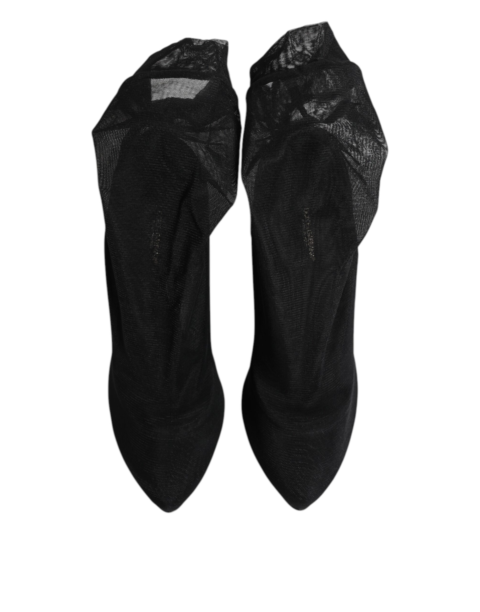 Dolce & Gabbana Black Silk Stretch Mesh Sock Boots Shoes - Image 3
