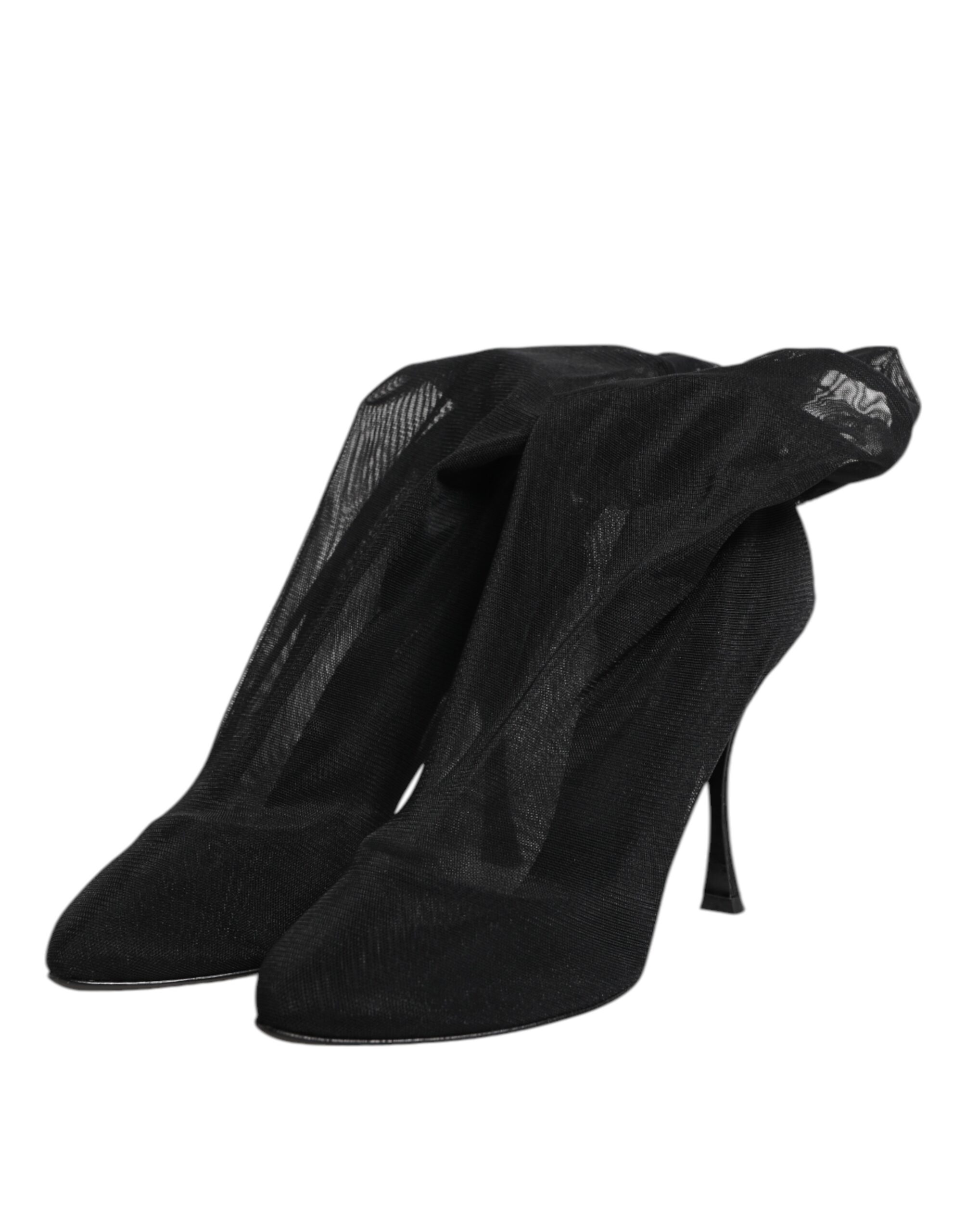 Dolce & Gabbana Black Silk Stretch Mesh Sock Boots Shoes - Image 4