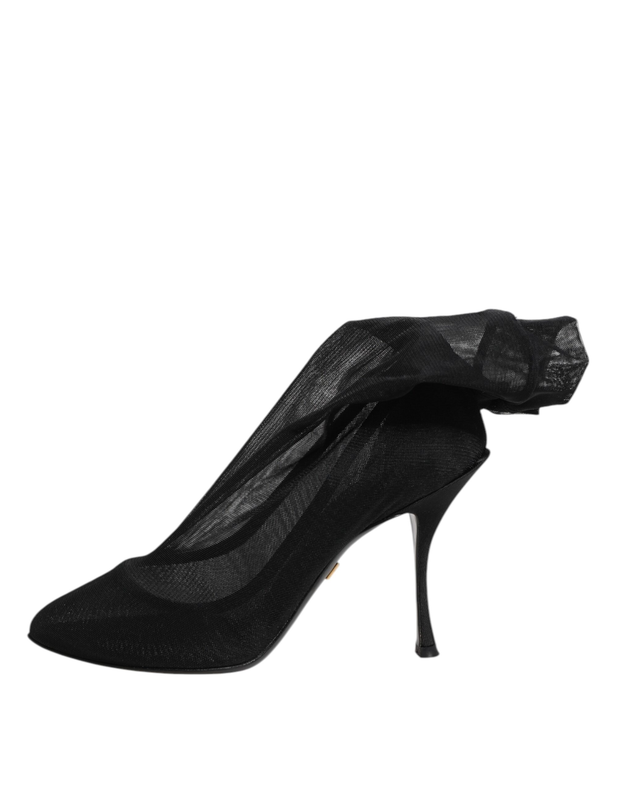 Dolce & Gabbana Black Silk Stretch Mesh Sock Boots Shoes - Image 6