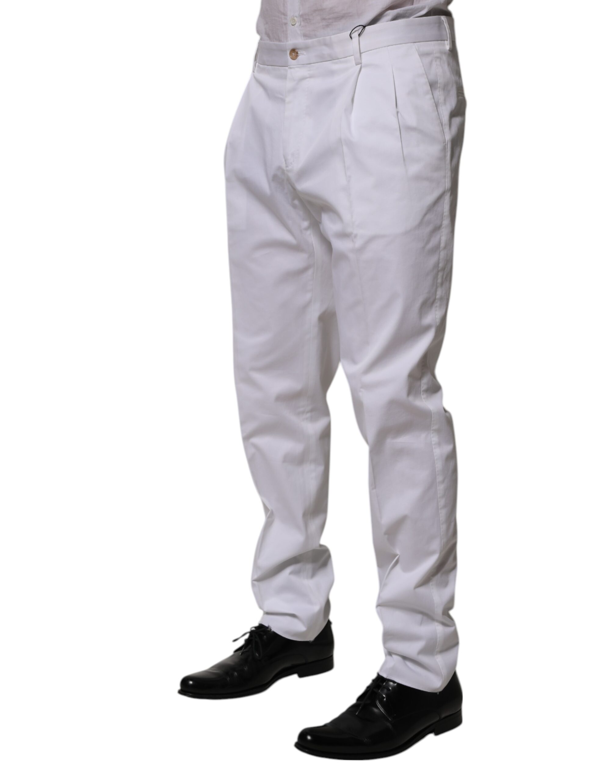 Dolce & Gabbana White Cotton Dress Slim Formal Trouser Pants - Image 3