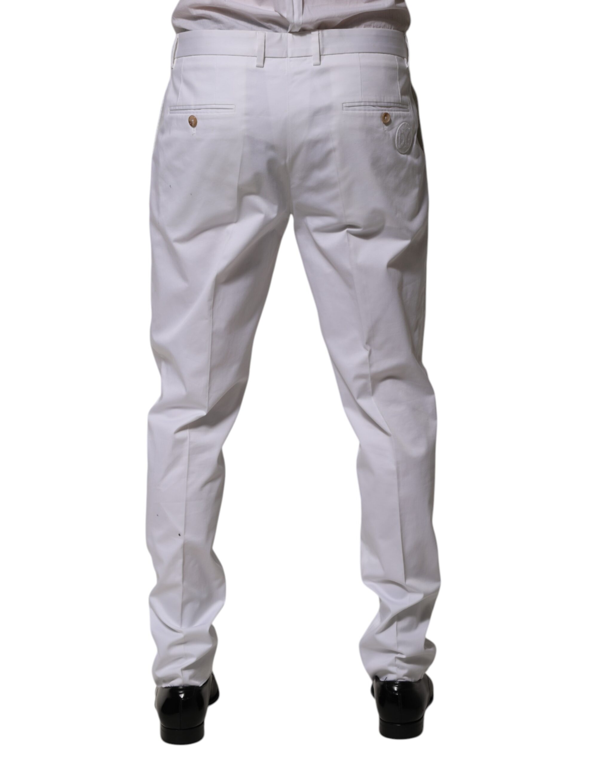 Dolce & Gabbana White Cotton Dress Slim Formal Trouser Pants - Image 4