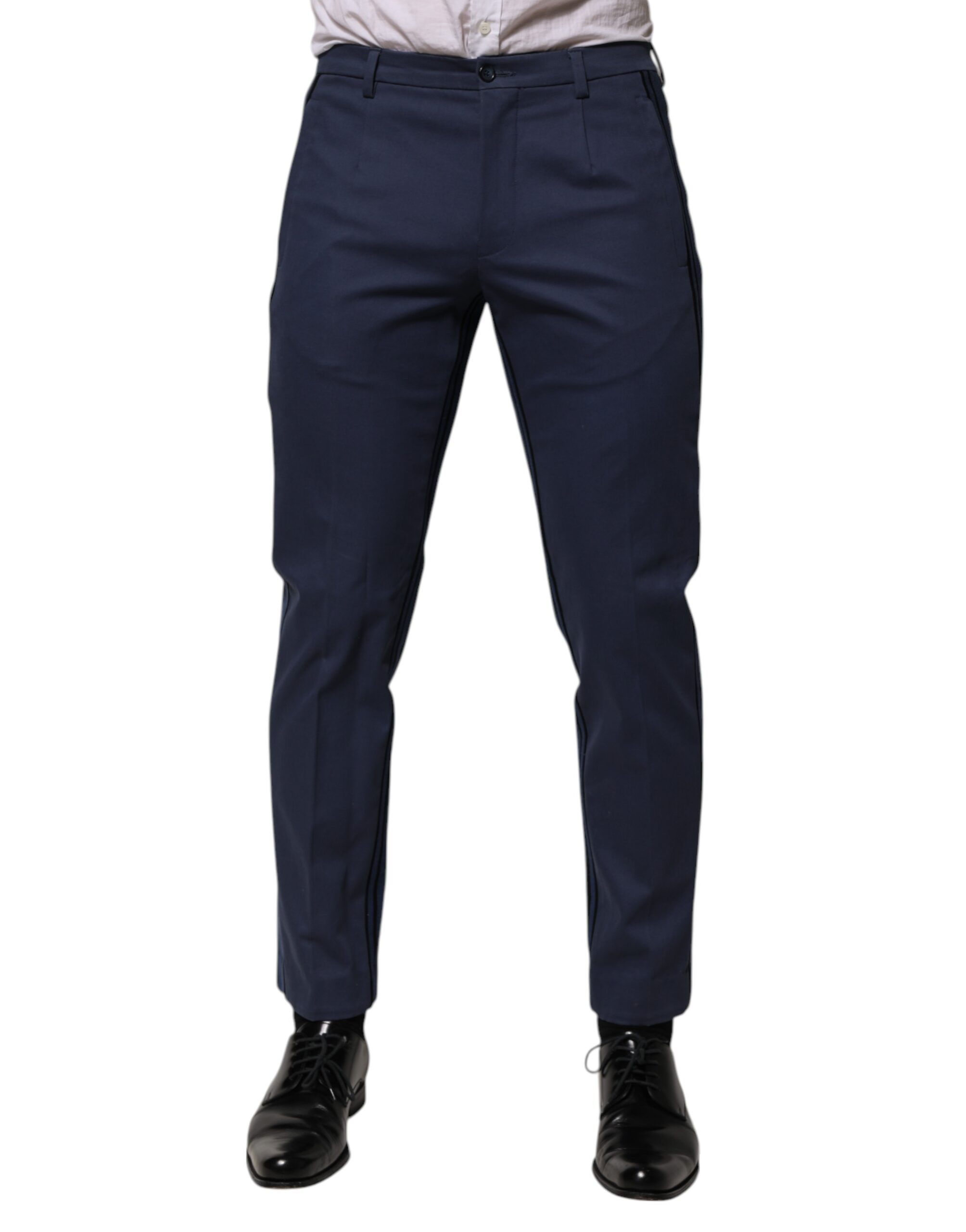 Dolce & Gabbana Blue Cotton Tapered Men Formal Trousers Pants - Image 2