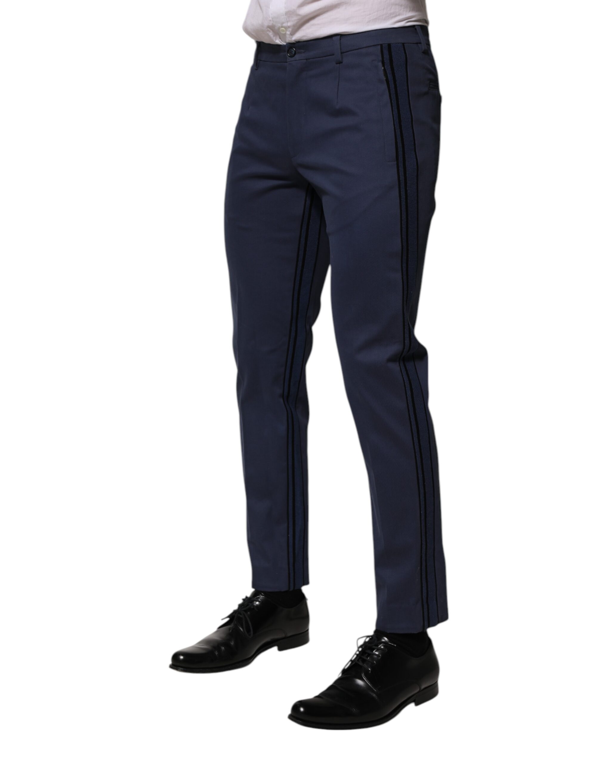Dolce & Gabbana Blue Cotton Tapered Men Formal Trousers Pants - Image 3