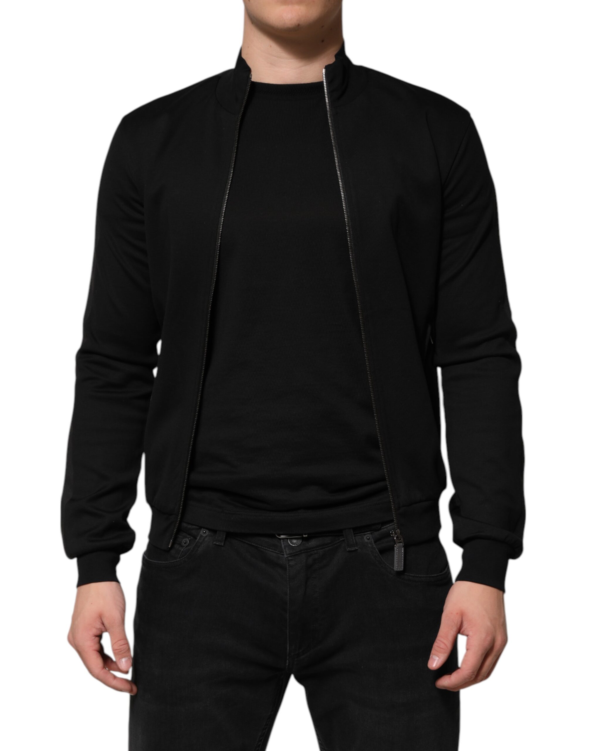 Dolce & Gabbana Black Cotton Logo Full Zip Men Bomber Jacket - Image 2