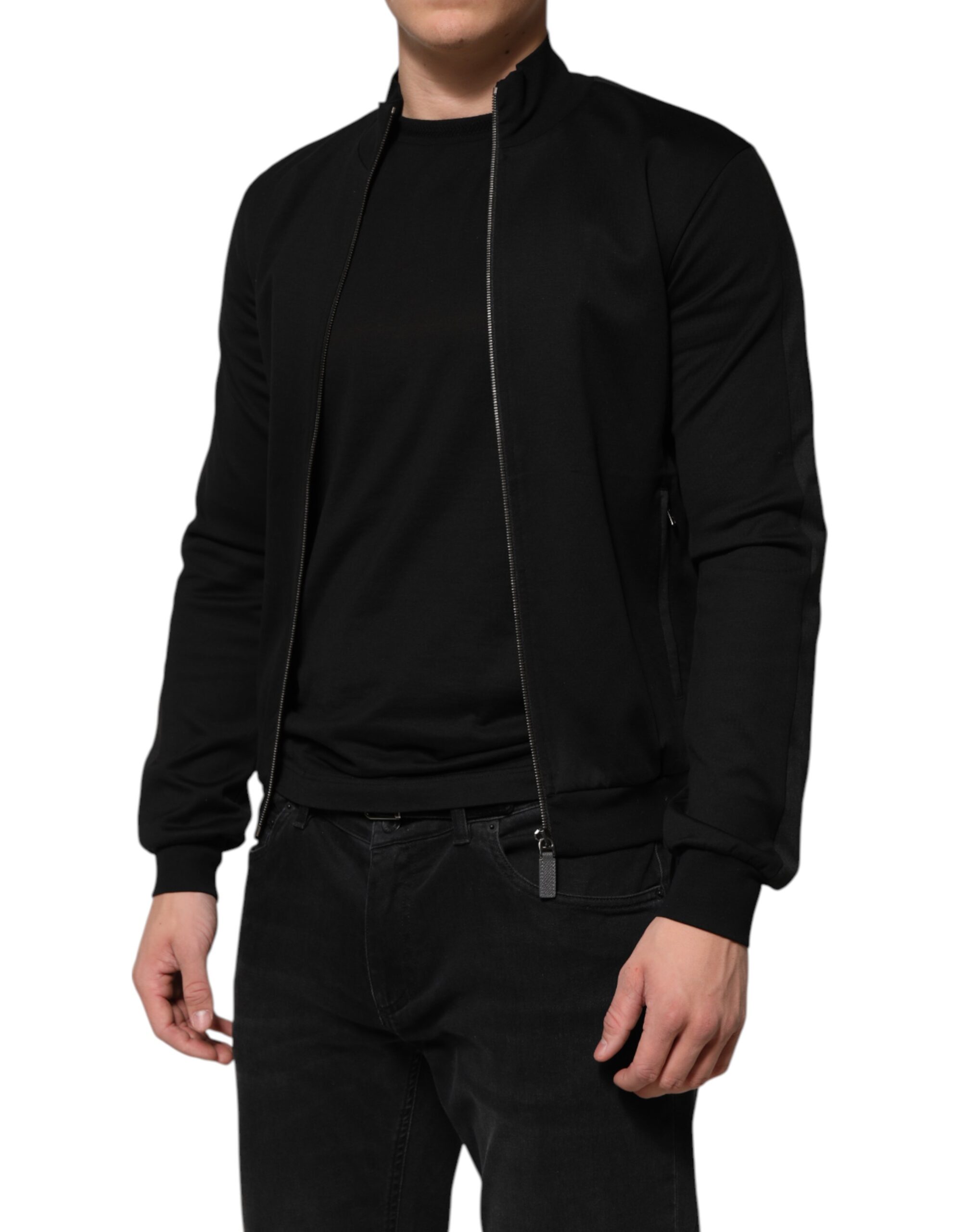 Dolce & Gabbana Black Cotton Logo Full Zip Men Bomber Jacket - Image 3