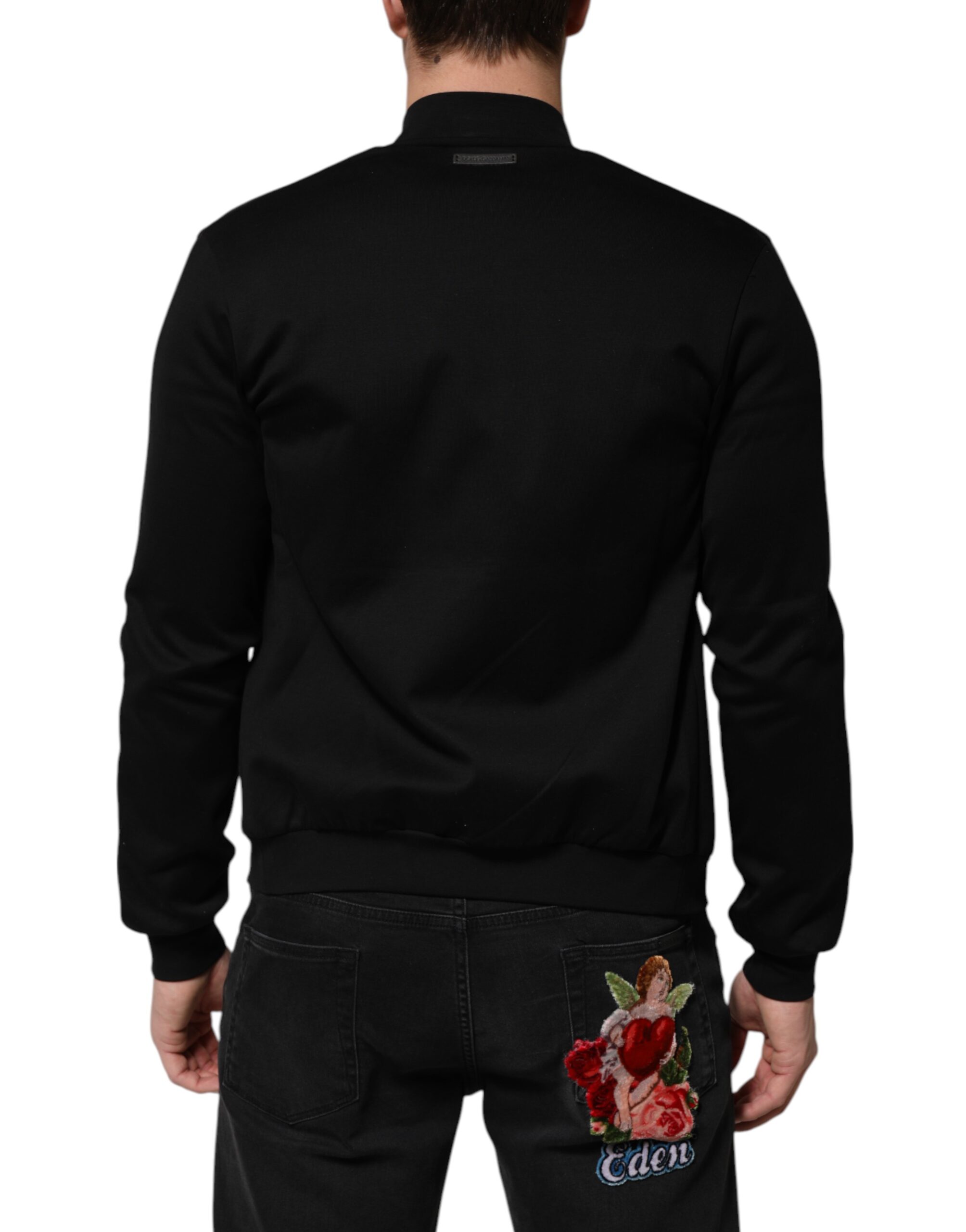 Dolce & Gabbana Black Cotton Logo Full Zip Men Bomber Jacket - Image 4