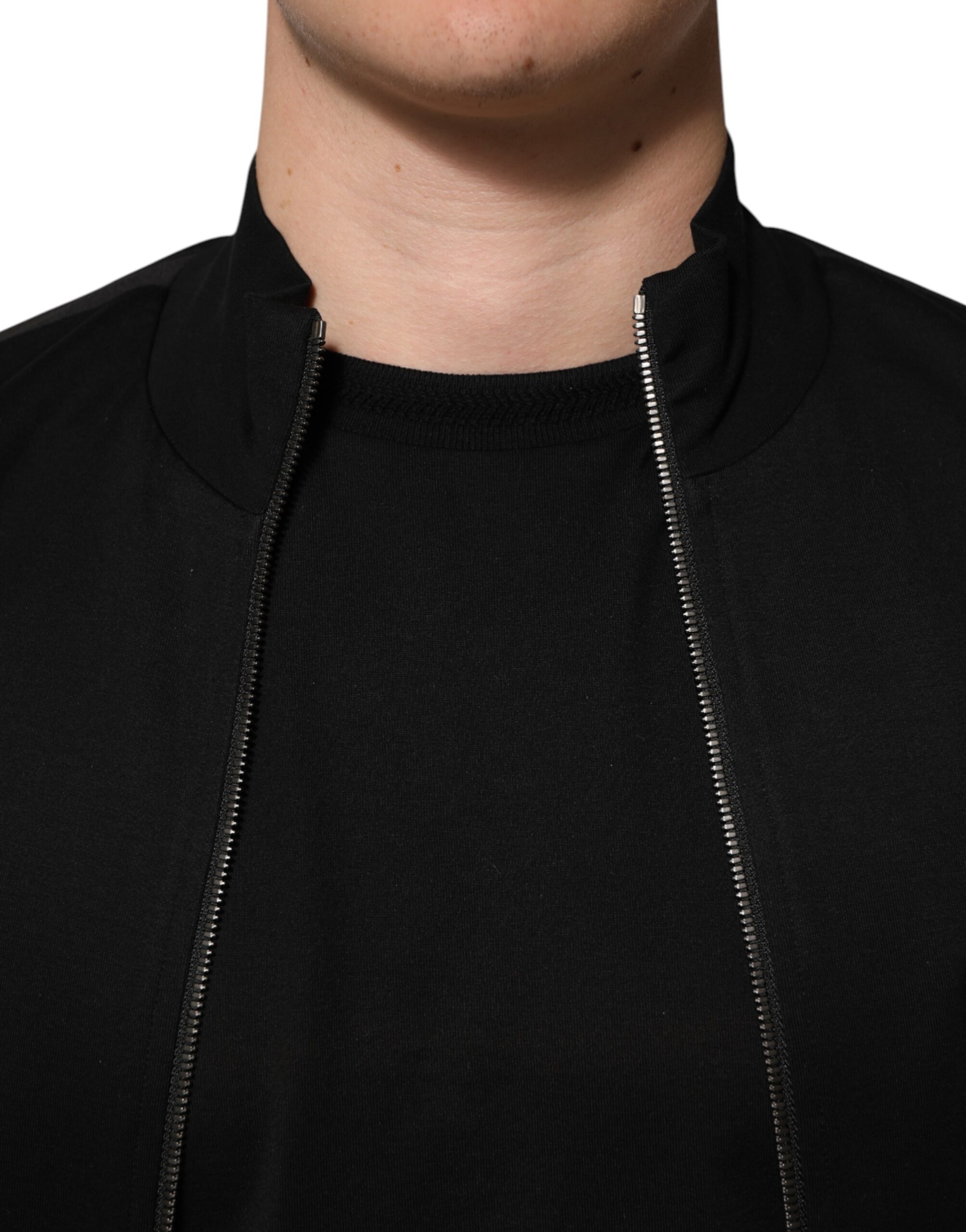 Dolce & Gabbana Black Cotton Logo Full Zip Men Bomber Jacket - Image 5
