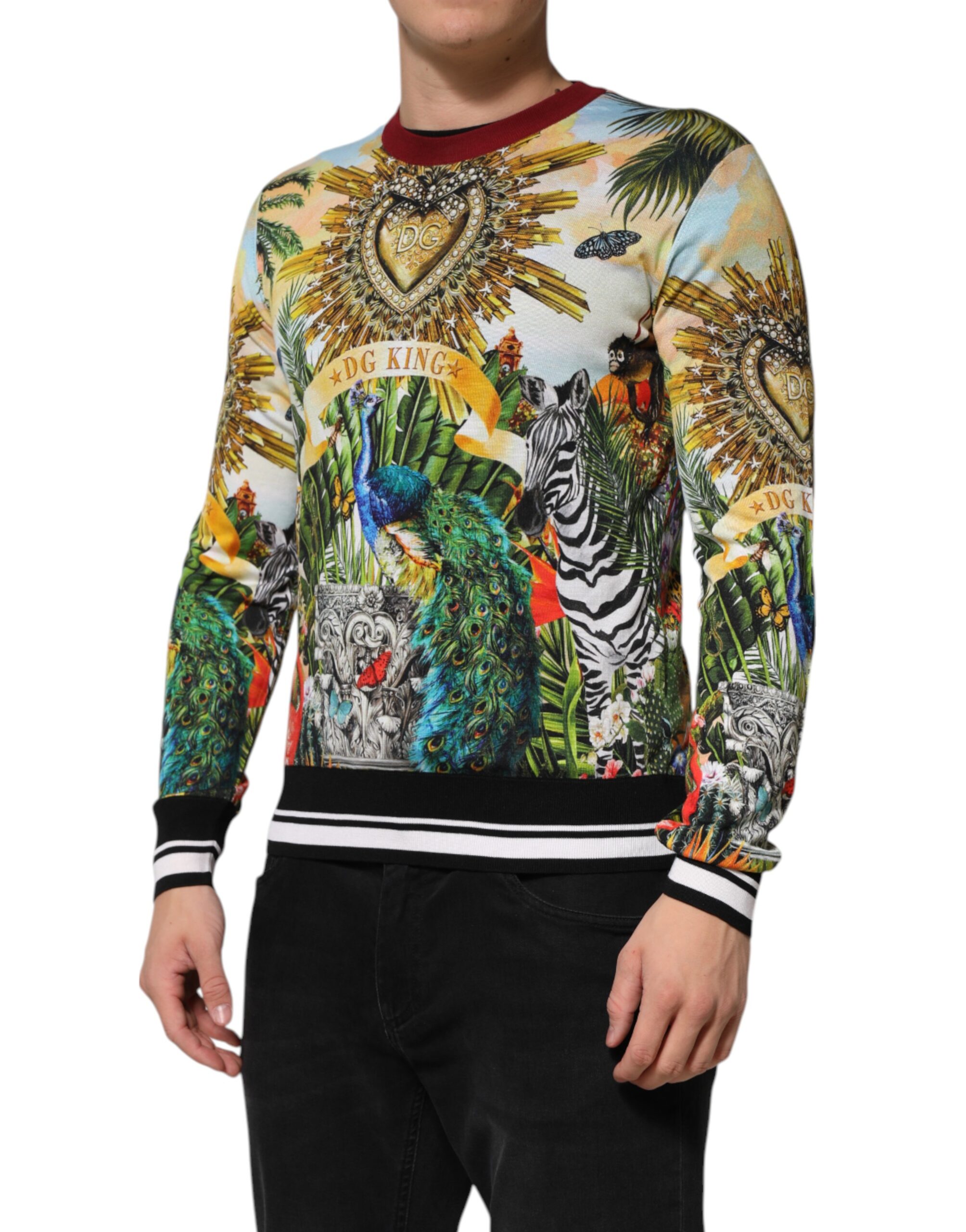 Dolce & Gabbana Tropical Heart Crown Silk Pullover Sweater - Image 2