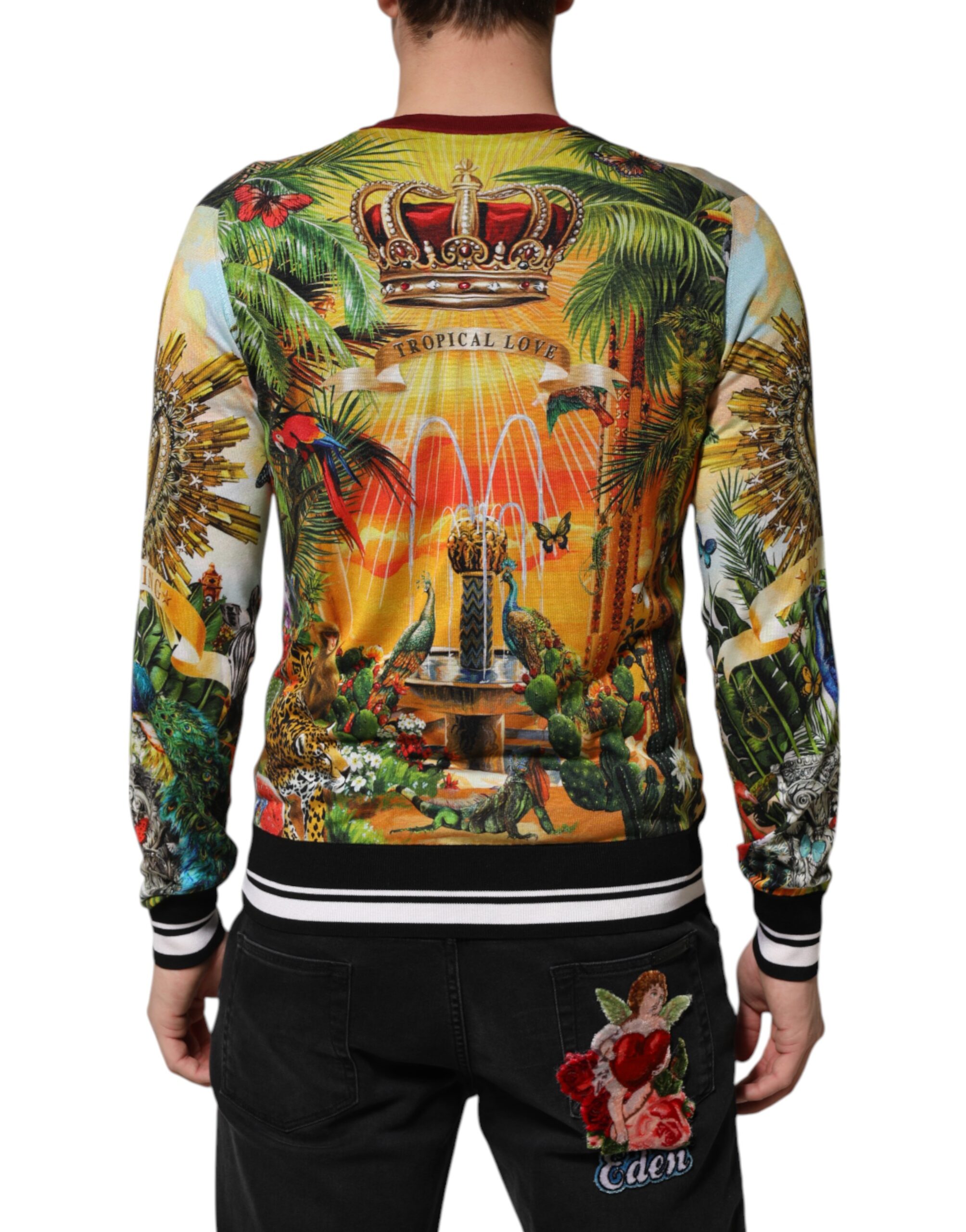 Dolce & Gabbana Tropical Heart Crown Silk Pullover Sweater - Image 3