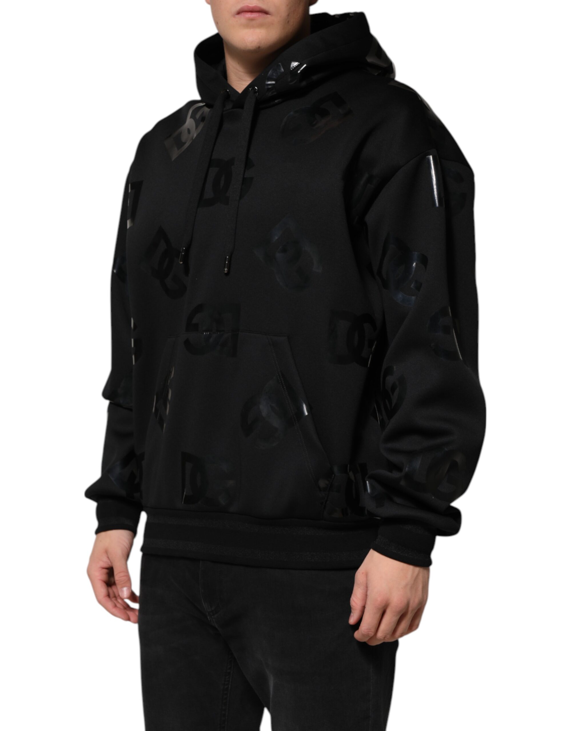 Dolce & Gabbana Black DG Logo Hoodie Metallic Print Sweater - Image 3