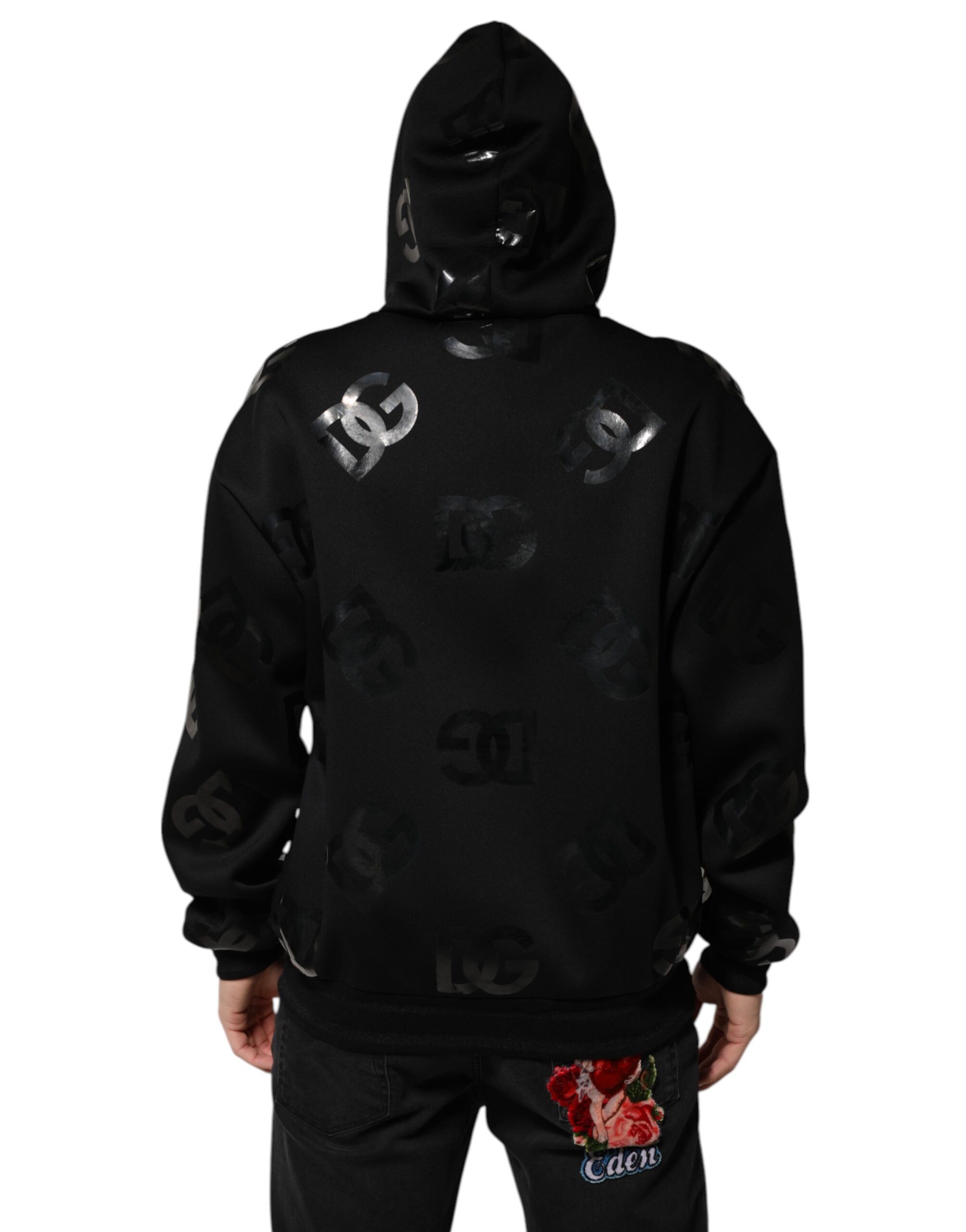 Dolce & Gabbana Black DG Logo Hoodie Metallic Print Sweater - Image 4