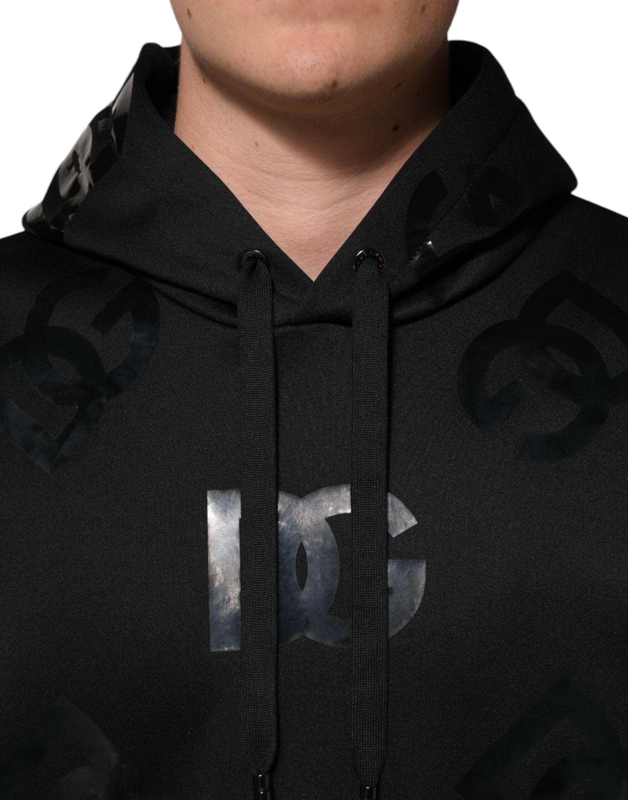 Dolce & Gabbana Black DG Logo Hoodie Metallic Print Sweater - Image 5
