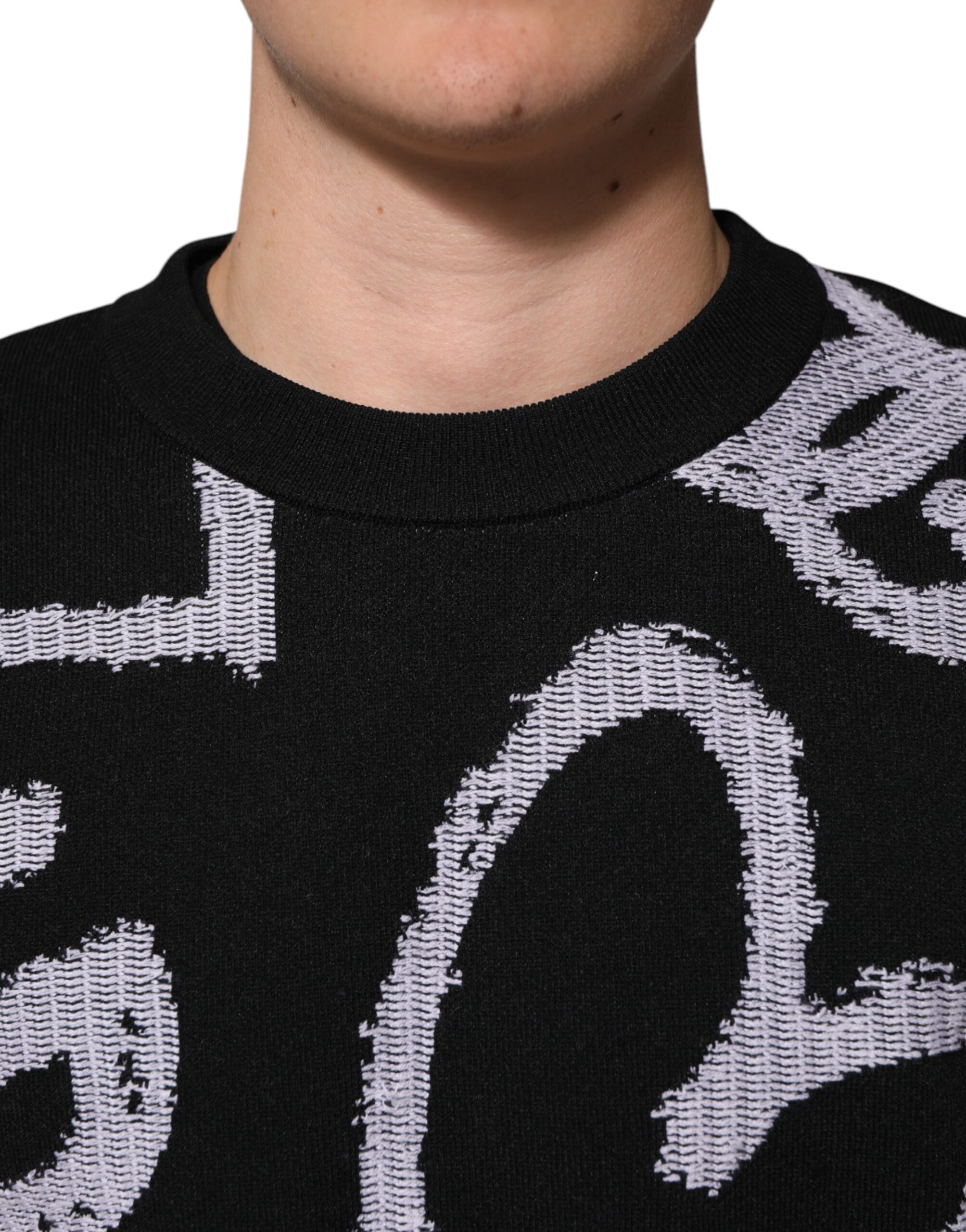 Dolce & Gabbana Black Nylon Wool Heart Print Pullover Sweater - Image 5