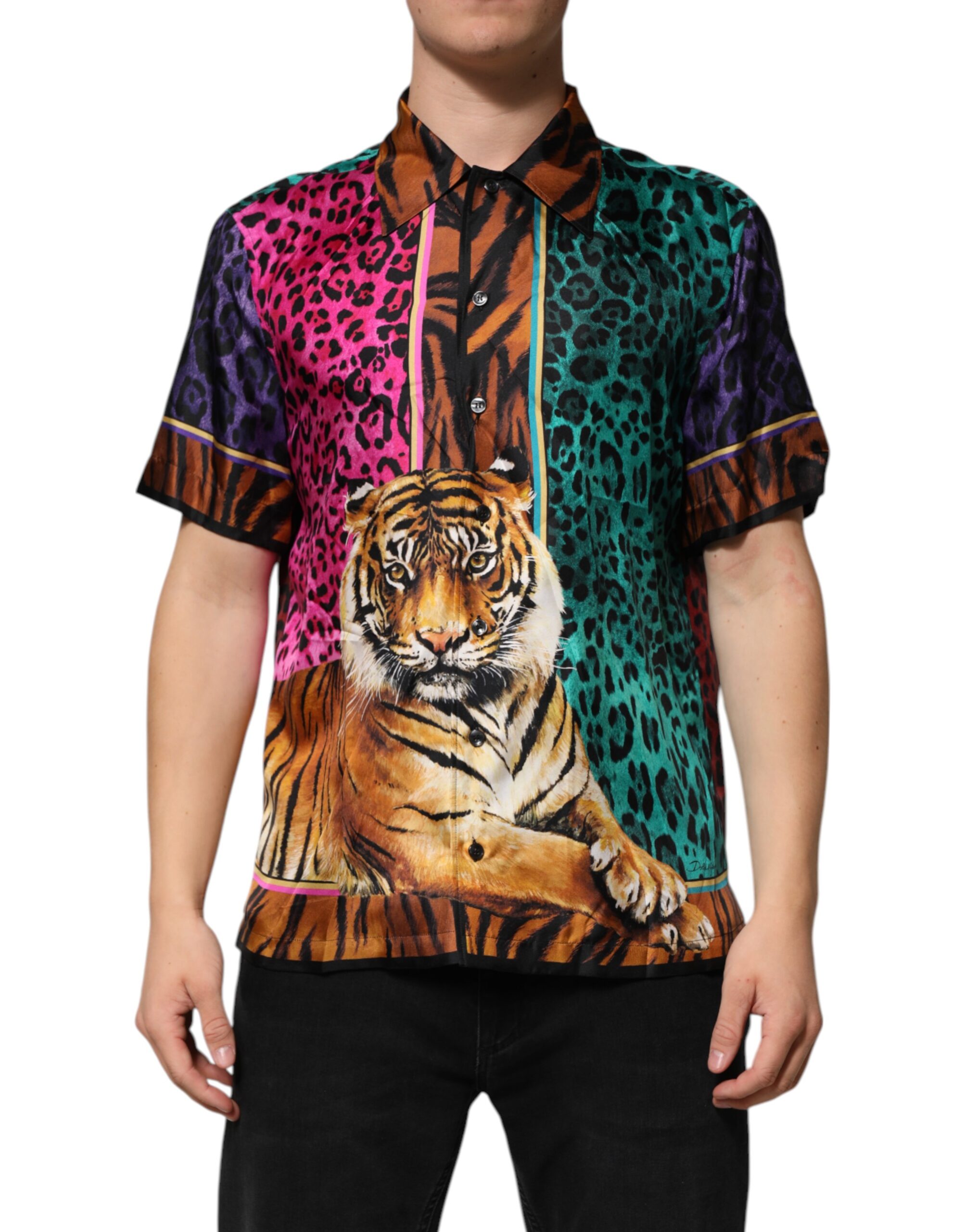 Dolce & Gabbana Multicolor Silk Tiger Print Hawaiian T-shirt - Image 2
