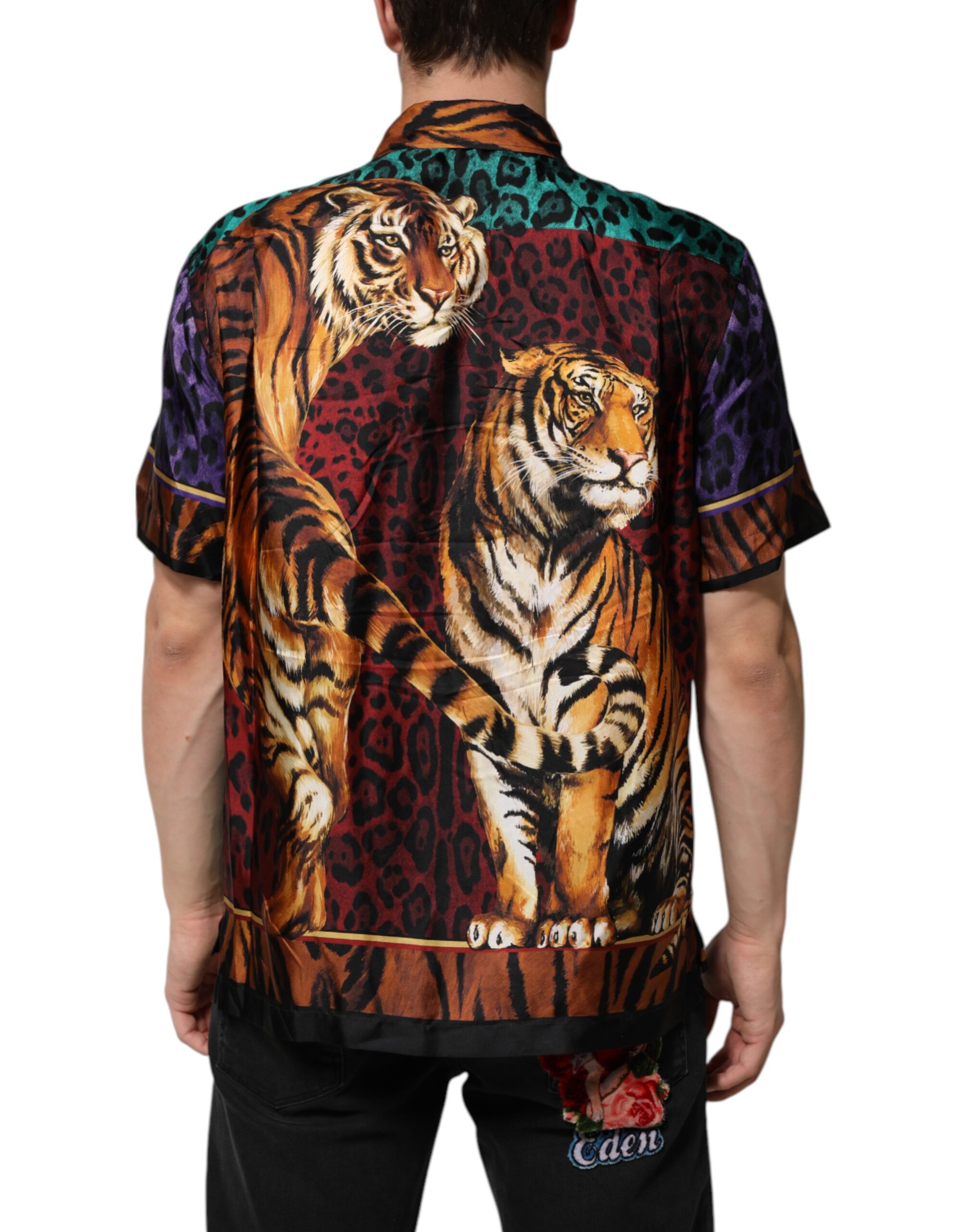 Dolce & Gabbana Multicolor Silk Tiger Print Hawaiian T-shirt - Image 4